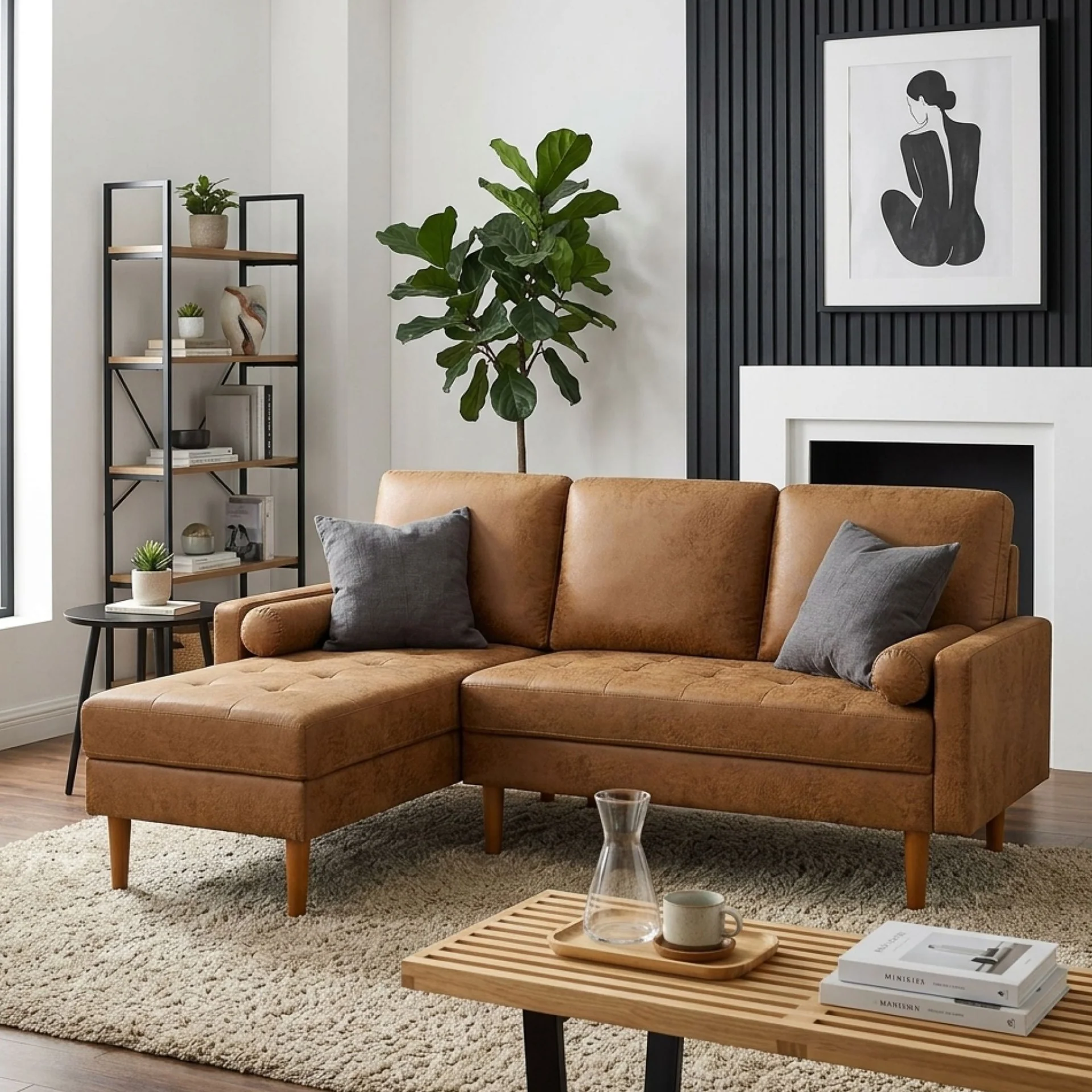 Brynlee 3 Seater Sofa with Left Facing Chaise - Brown - Image 4