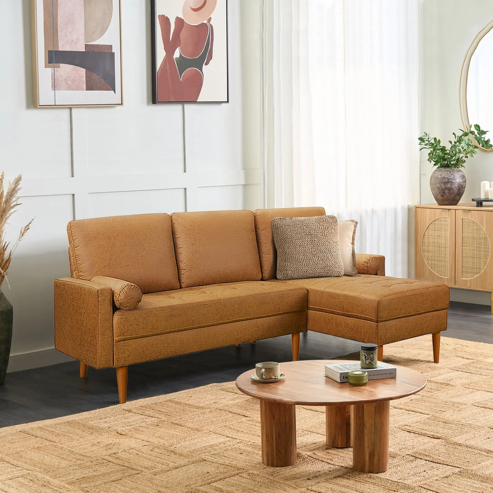 Brynlee 3 Seater Sofa with Right Facing Chaise - Brown