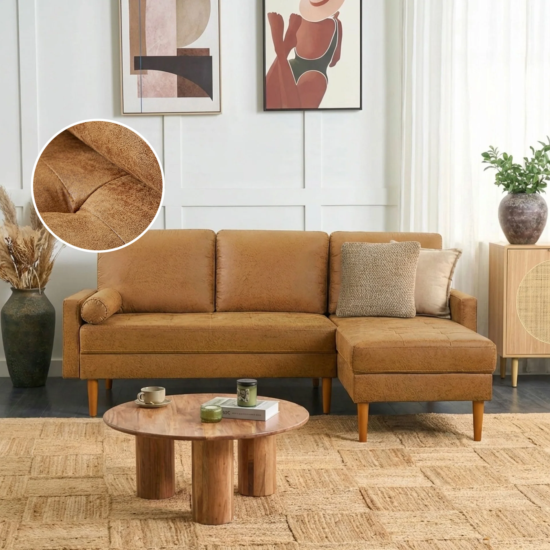 Brynlee 3 Seater Sofa with Right Facing Chaise - Brown - Image 2