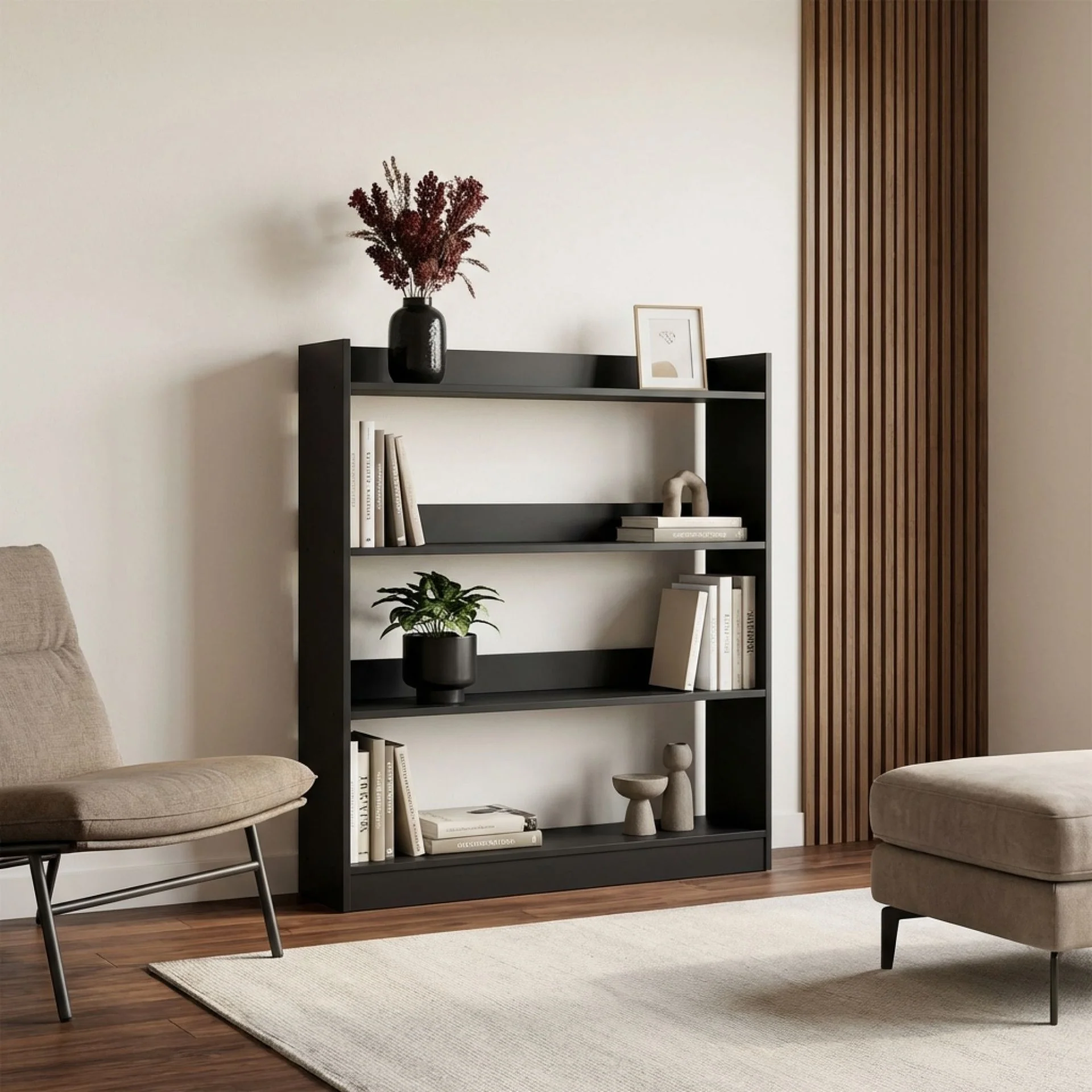 Bulls 100cm 4 Tier Bookshelf - Black - Image 3
