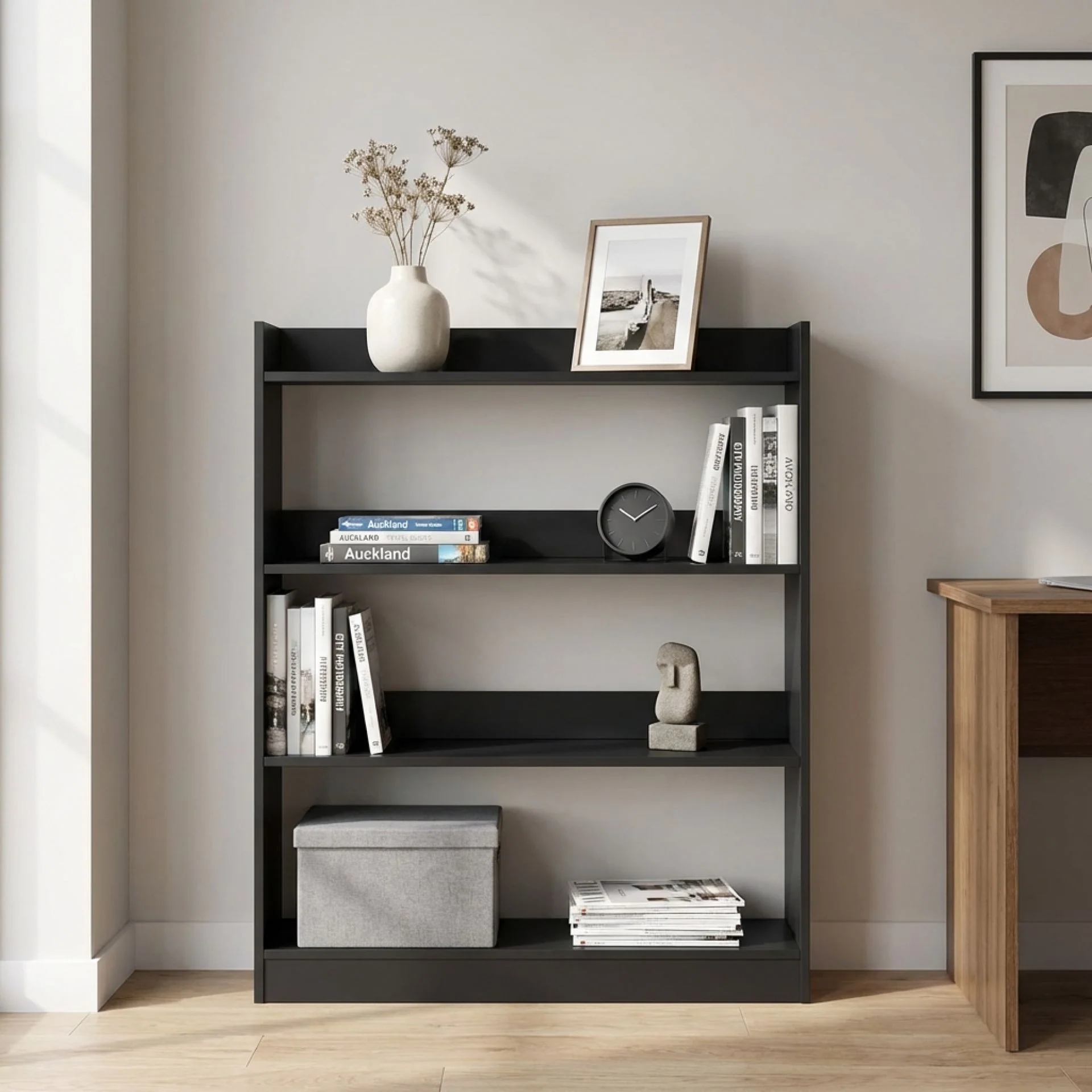 Bulls 100cm 4 Tier Bookshelf - Black - Image 4