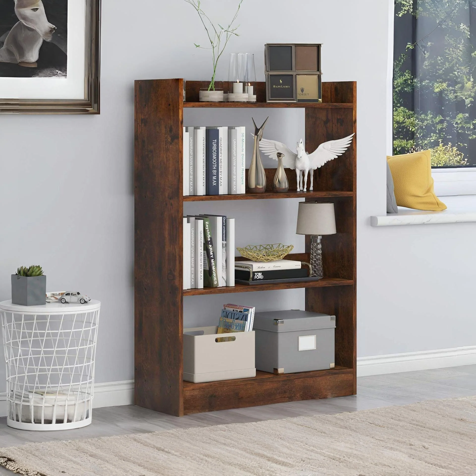 Bulls 80cm 4 Tier Bookshelf - Rustic Brown - Image 7