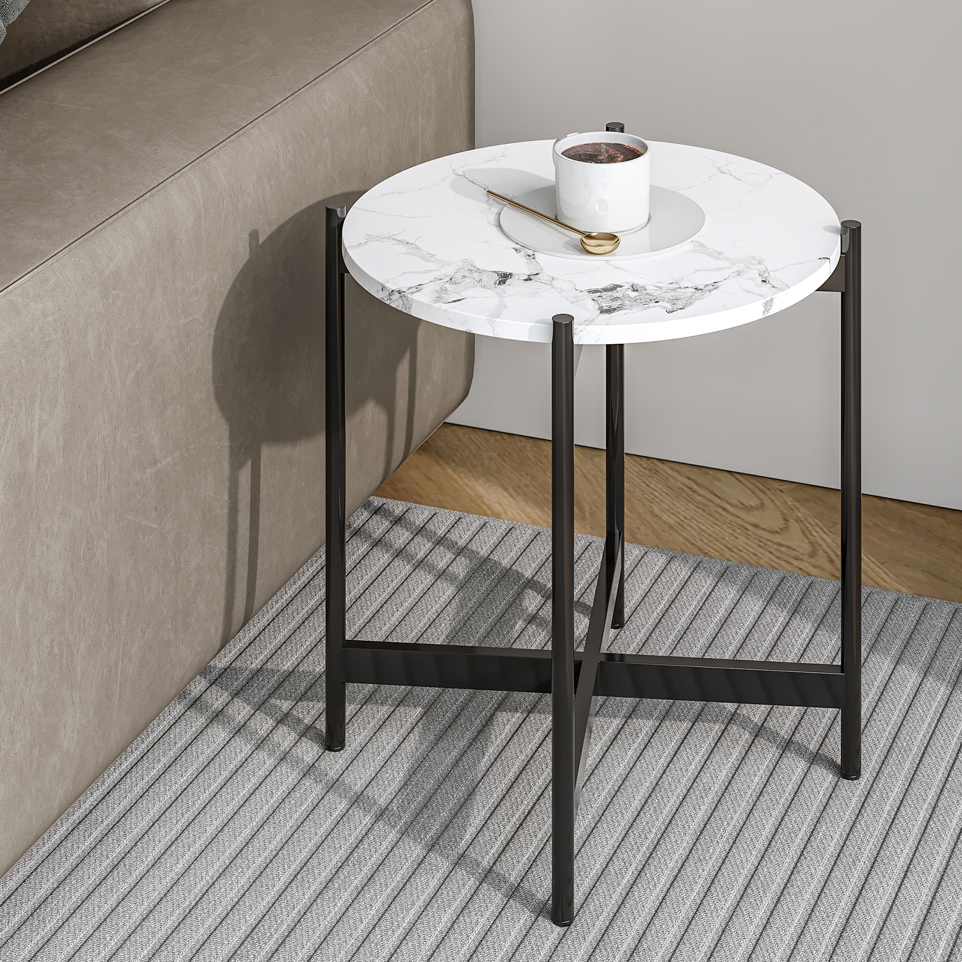Cade Round Coffee Table 45cm - White + Black