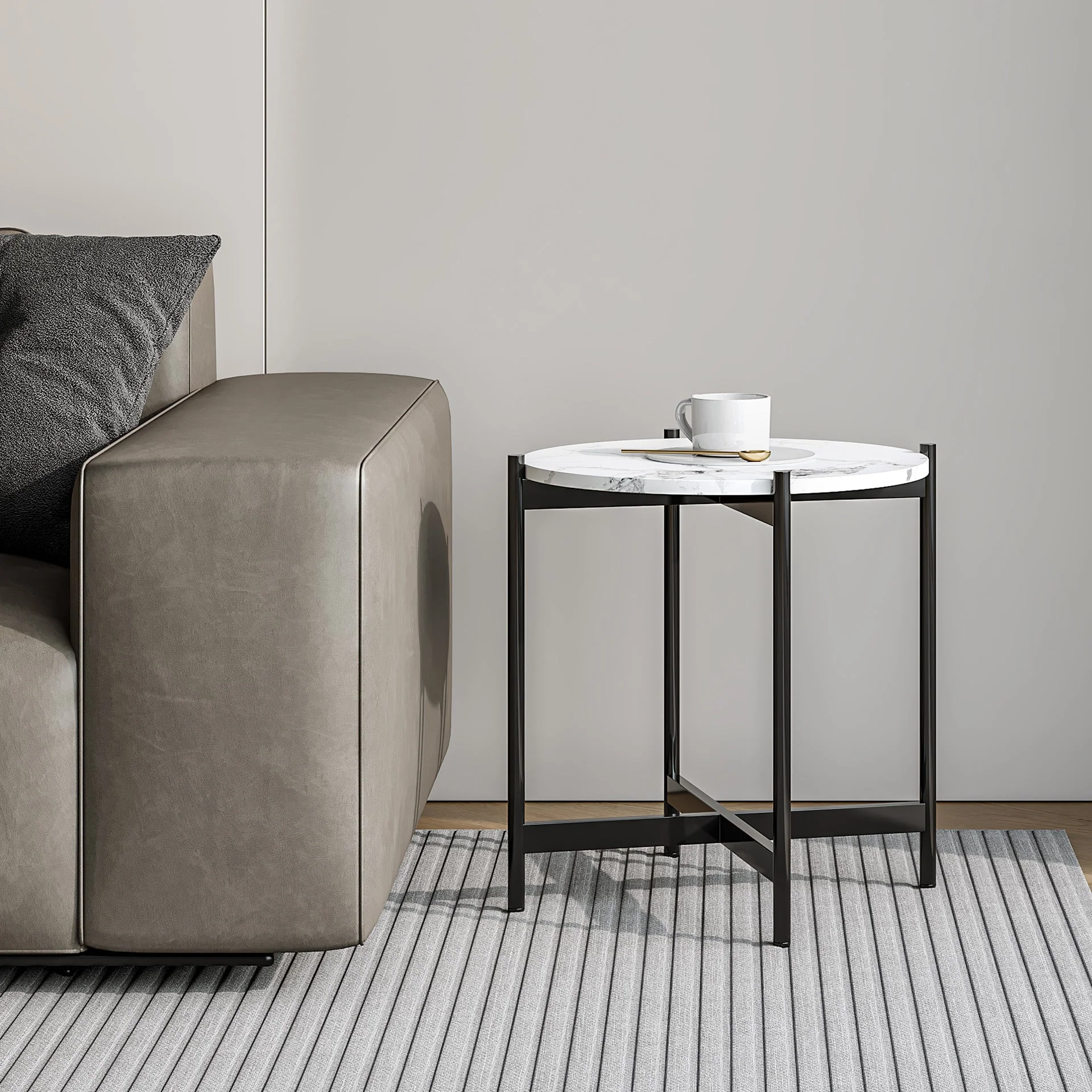 Cade Round Coffee Table 45cm - White + Black - Image 2