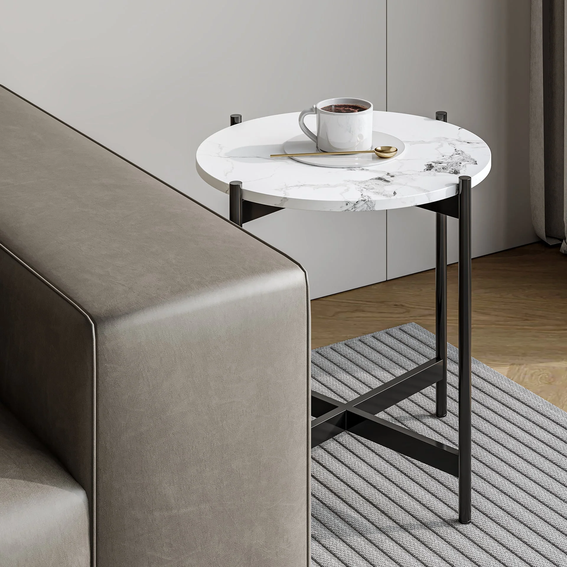 Cade Round Coffee Table 45cm - White + Black - Image 3