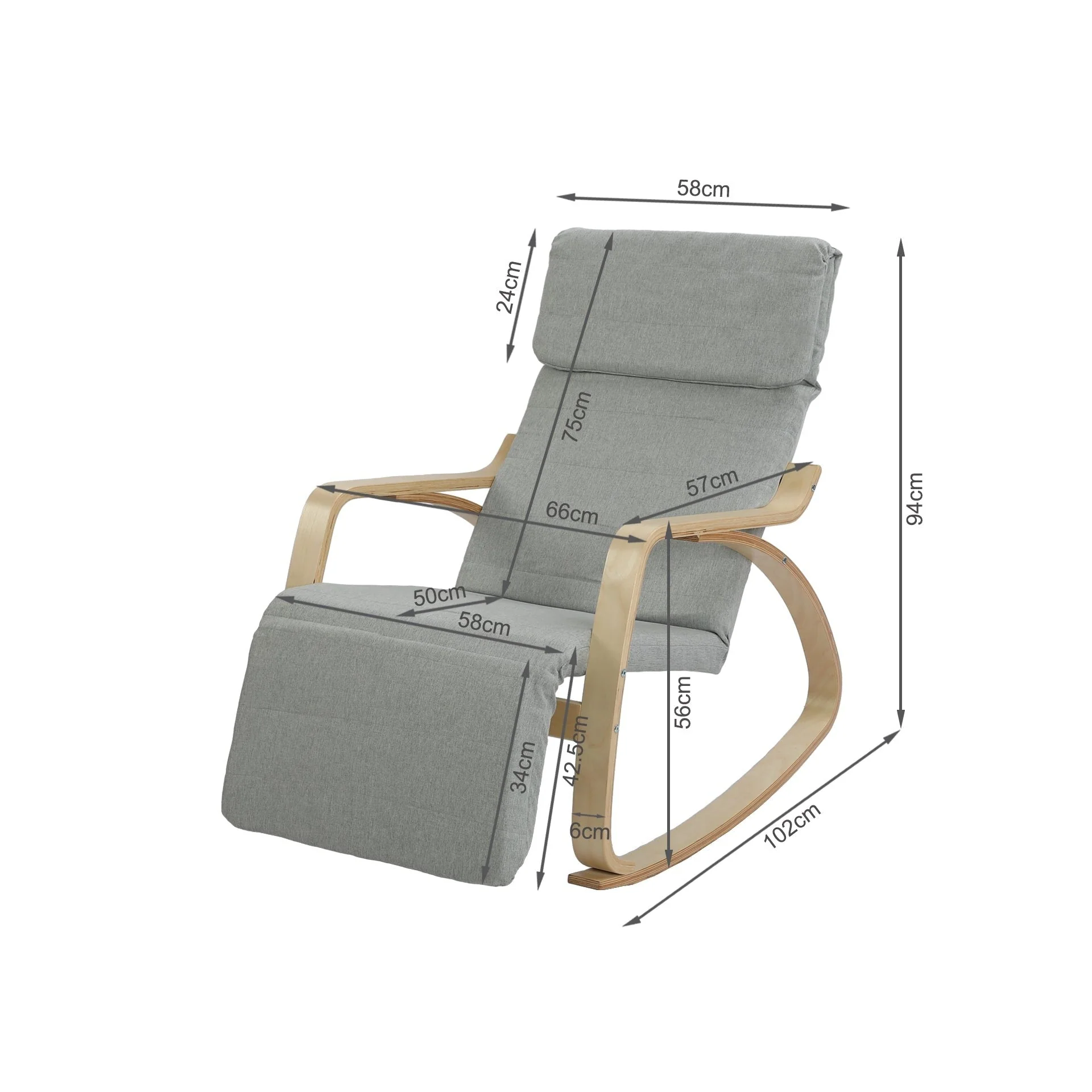 Camila Rocking Chair with Footrest - Grey - Image 9