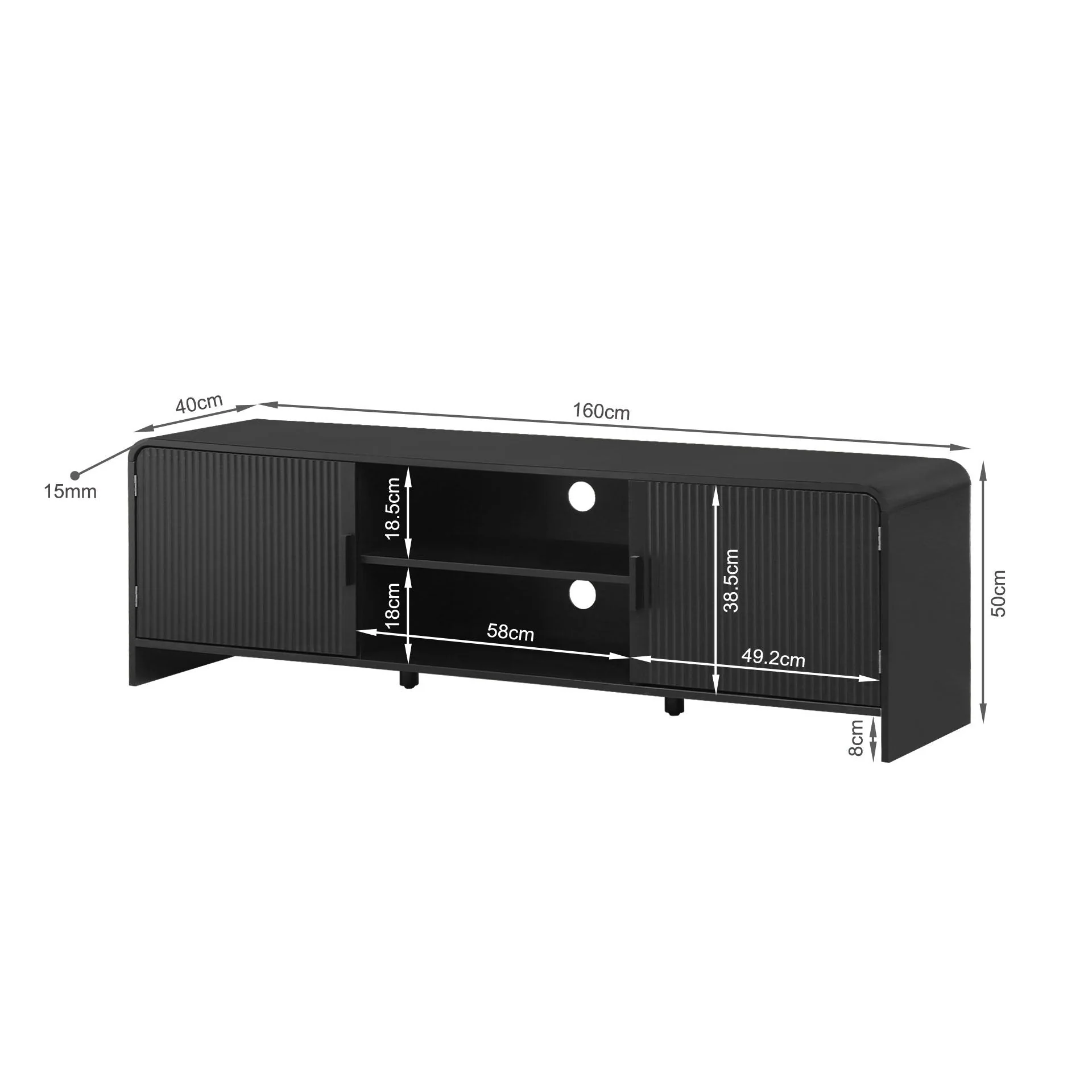 Cannock 1.6m Entertainment Unit - Black - Image 7