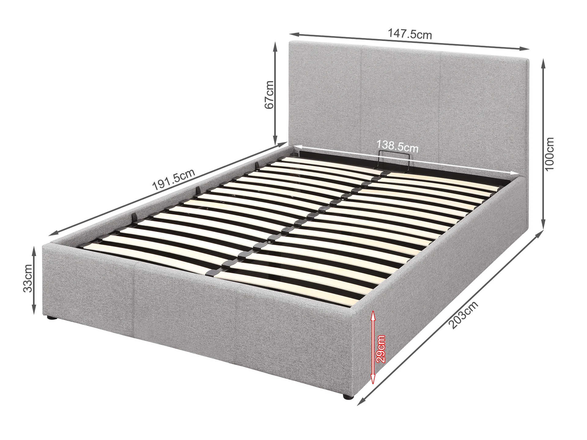 Carbine Double Gas Lift Storage Bed Frame - Light Grey - Image 8
