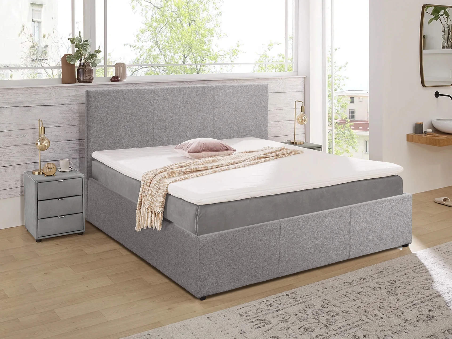 Carbine Queen Gas Lift Storage Bed Frame - Light Grey