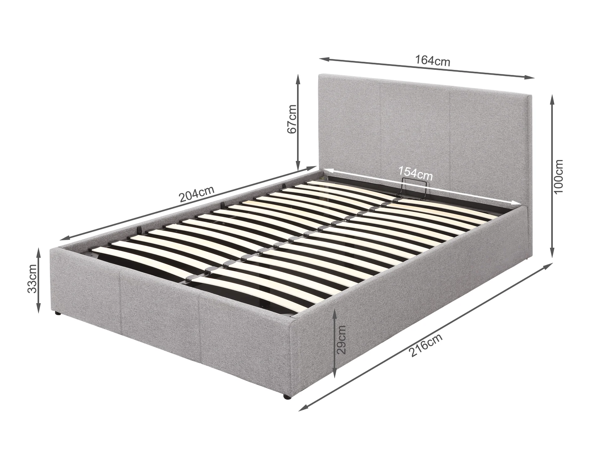 Carbine Queen Gas Lift Storage Bed Frame - Light Grey - Image 8