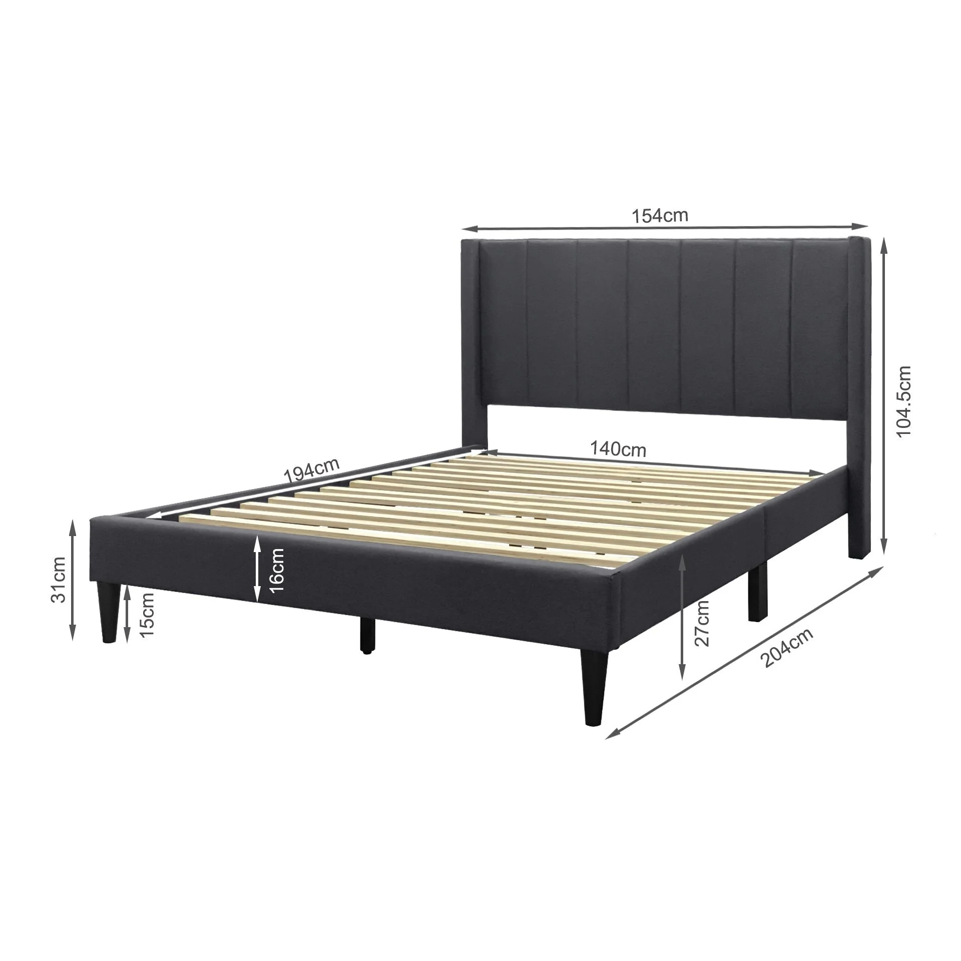 Careys Double Bed Frame - Dark Grey - Image 11