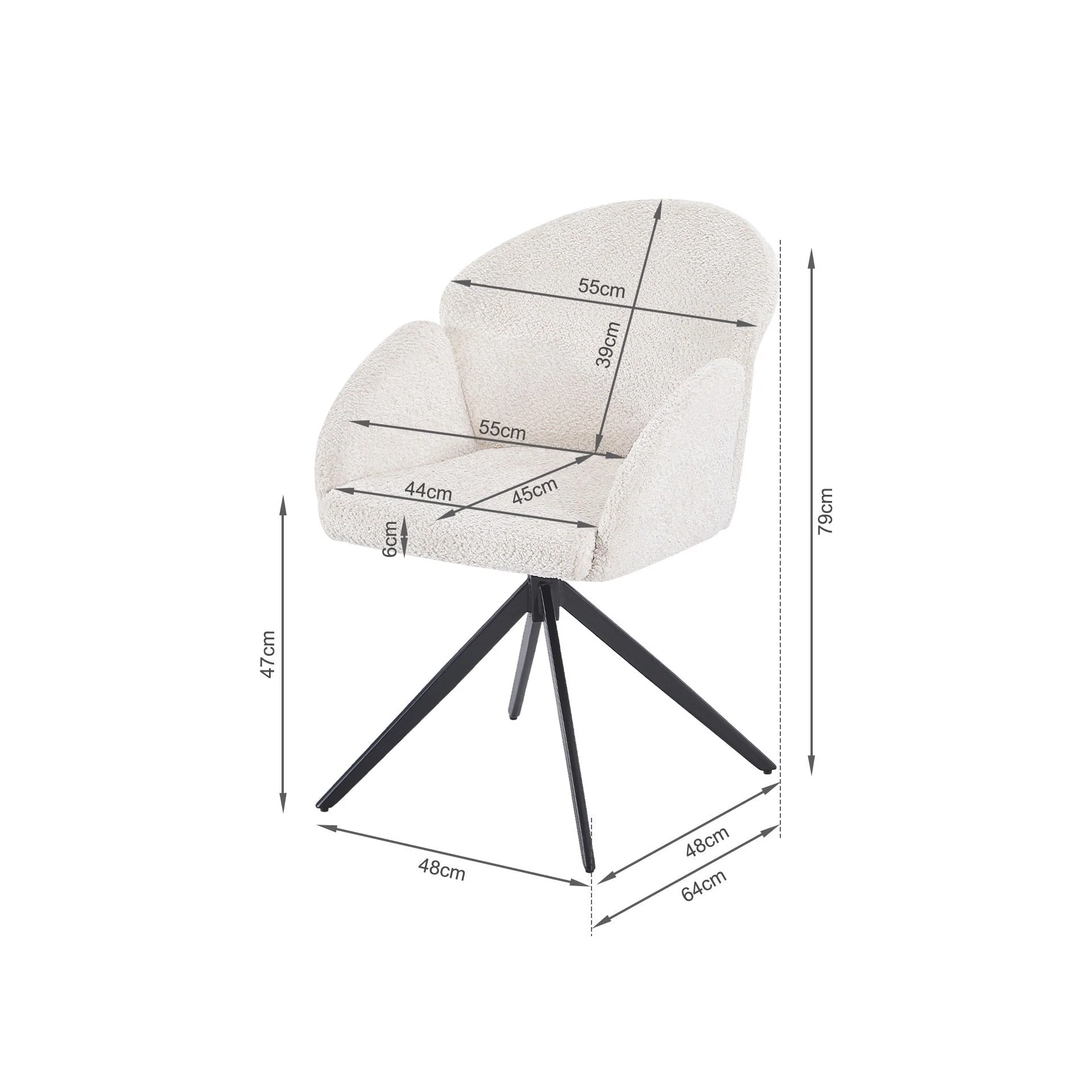 Carmen Boucle Swivel Dining ArmChairs - Set of 2 - Milky White - Image 17