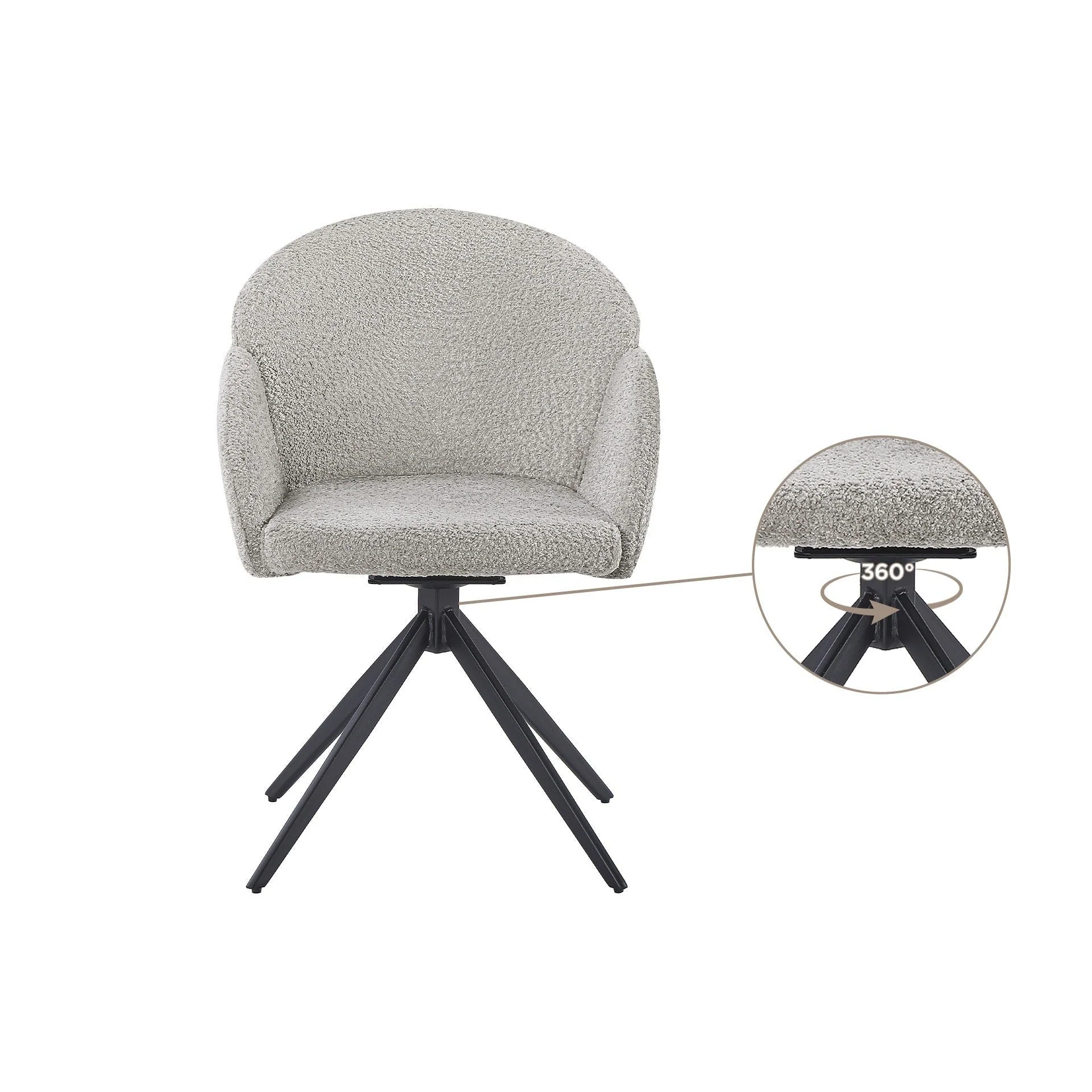 Carmen Boucle Swivel Dining ArmChairs - Set of 2 - Silver Grey - Image 13