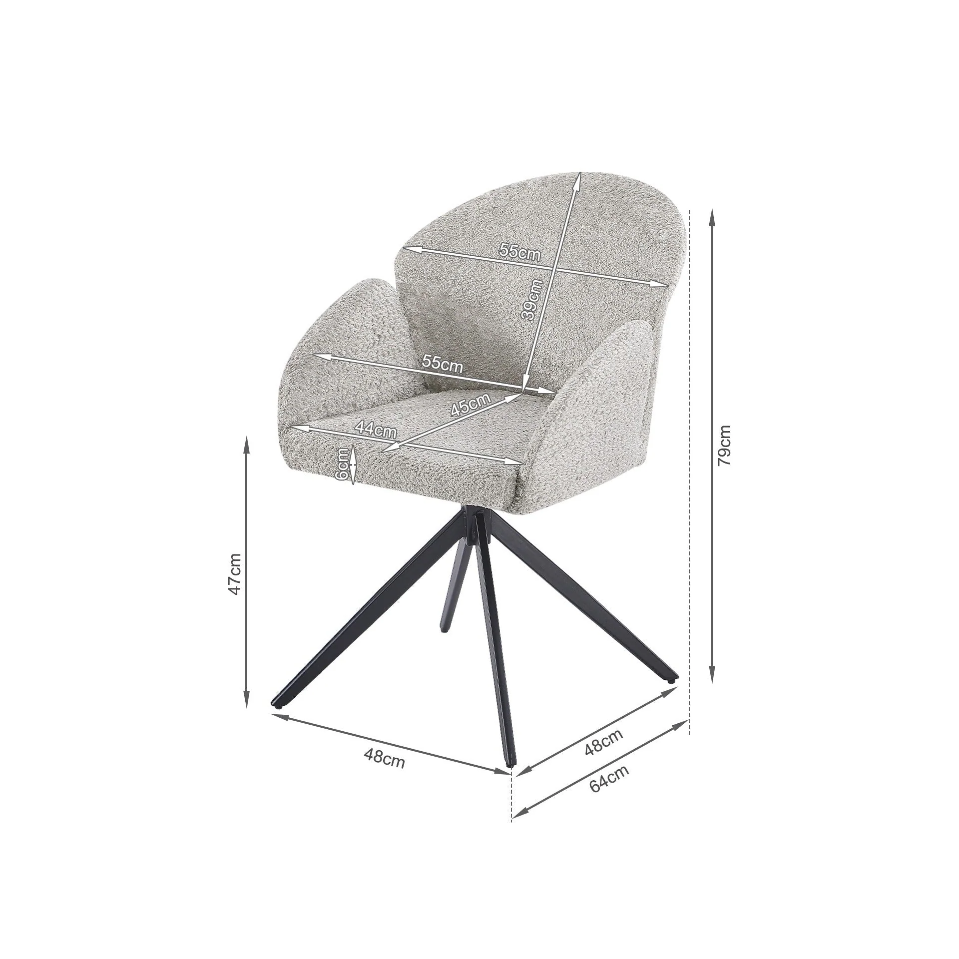 Carmen Boucle Swivel Dining ArmChairs - Set of 2 - Silver Grey - Image 16