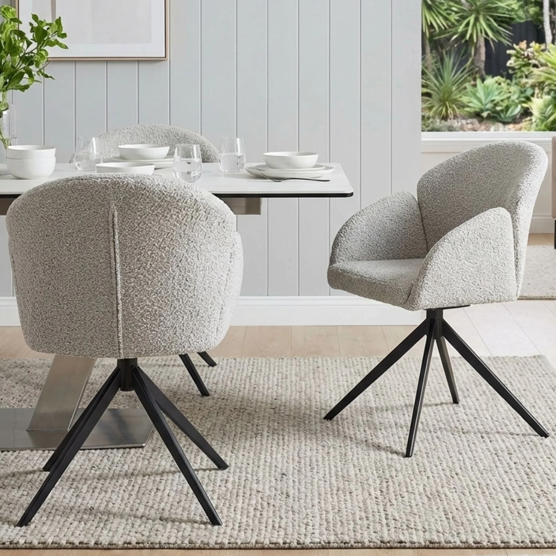 Carmen Boucle Swivel Dining ArmChairs - Set of 2 - Silver Grey - Image 3