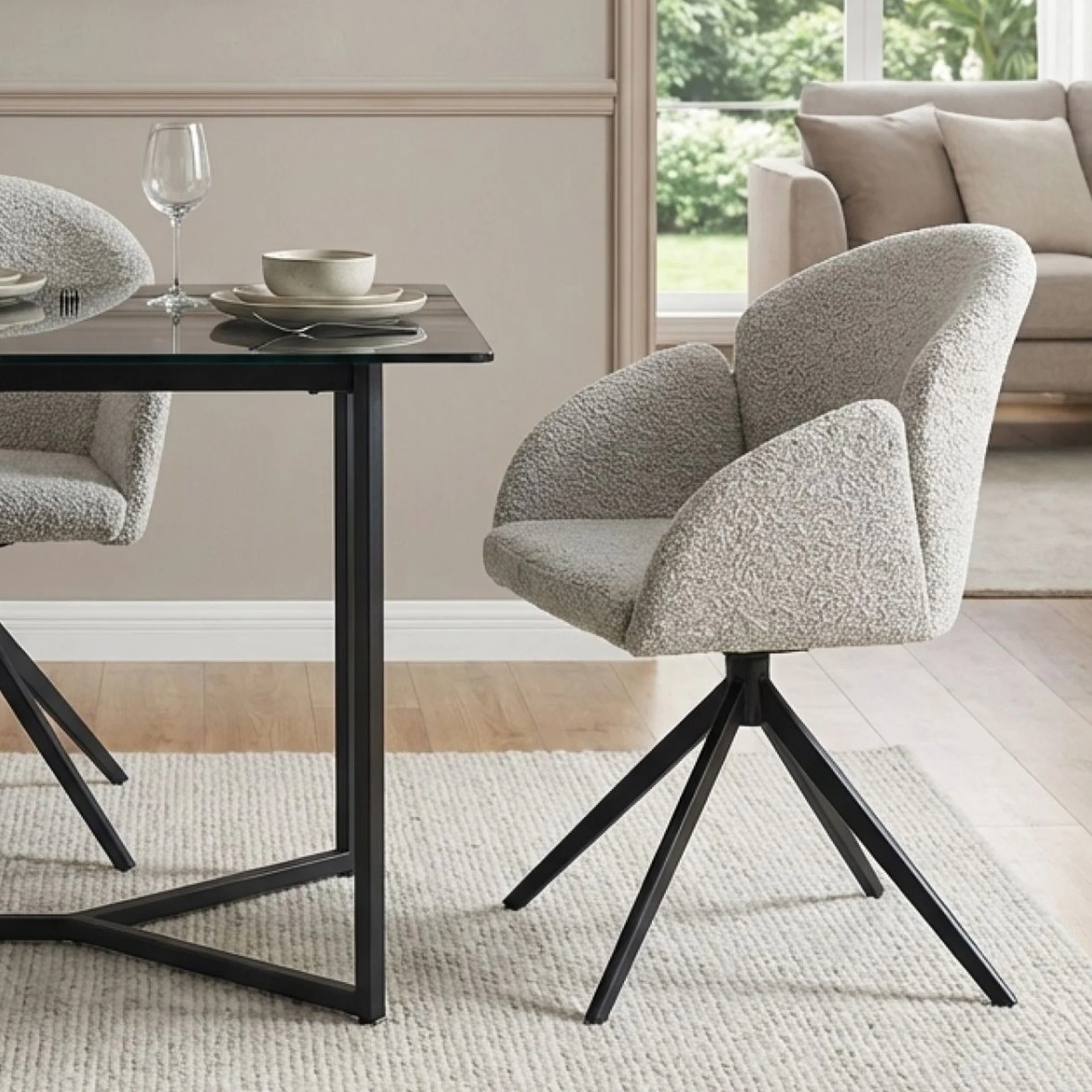 Carmen Boucle Swivel Dining ArmChairs - Set of 2 - Silver Grey - Image 6
