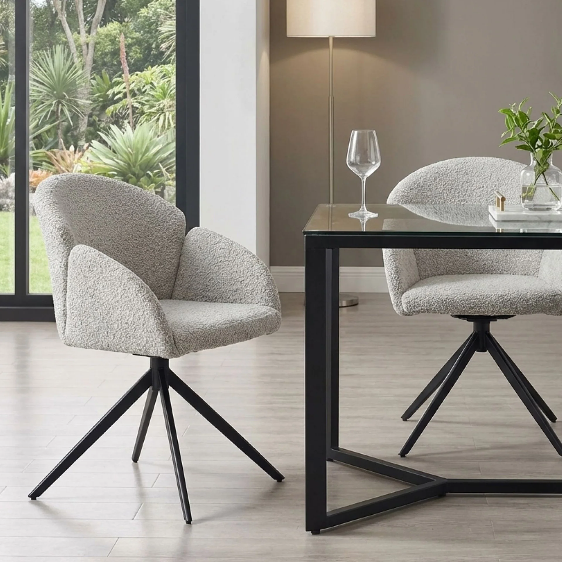 Carmen Boucle Swivel Dining ArmChairs - Set of 2 - Silver Grey - Image 7
