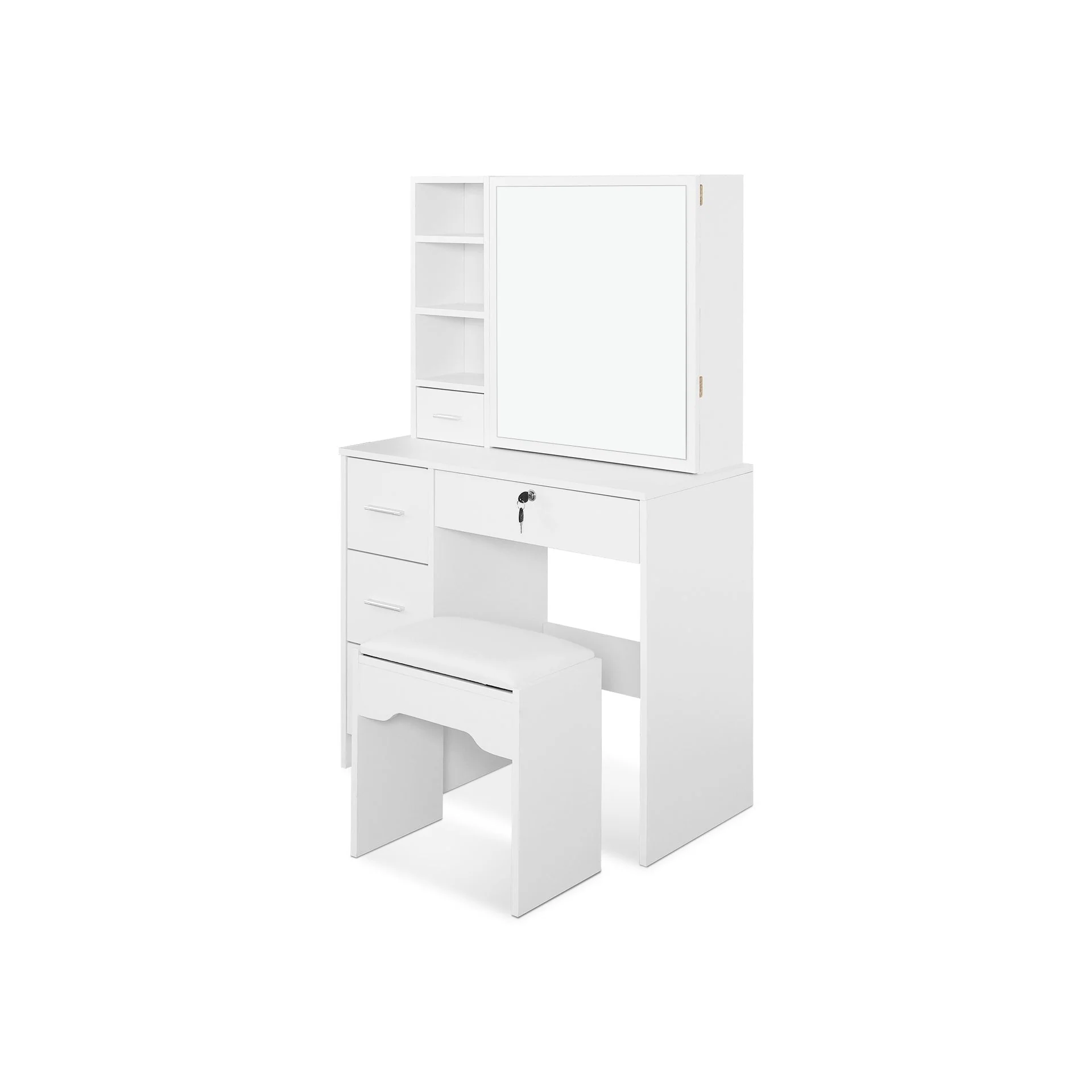 Carnation Dressing Table with Drawers Set 2pcs - White - Image 5