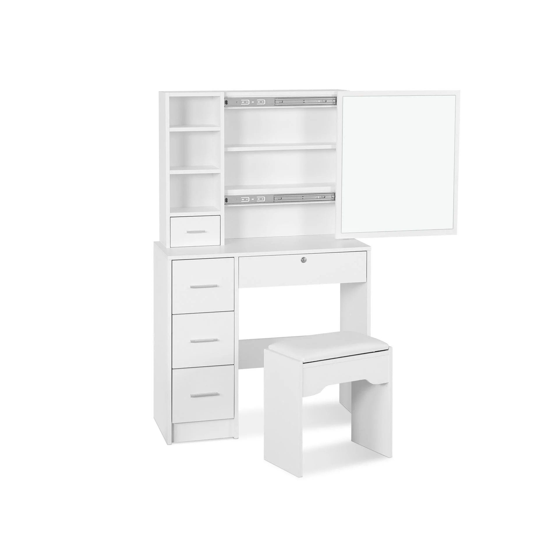 Carnation Dressing Table with Drawers Set 2pcs - White - Image 6