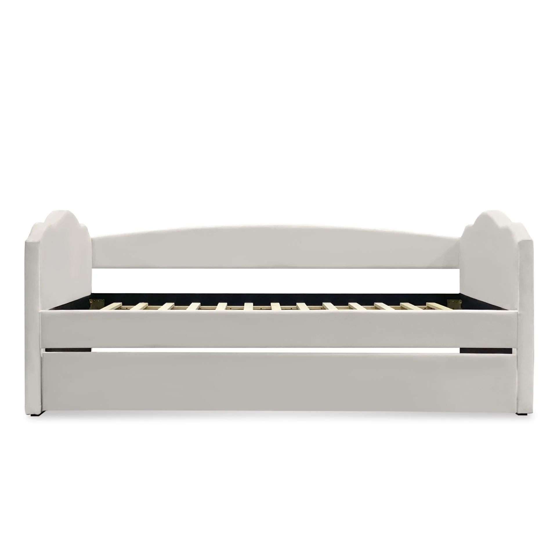 Castle Single Velvet Trundle Bed Frame - Beige - Image 7