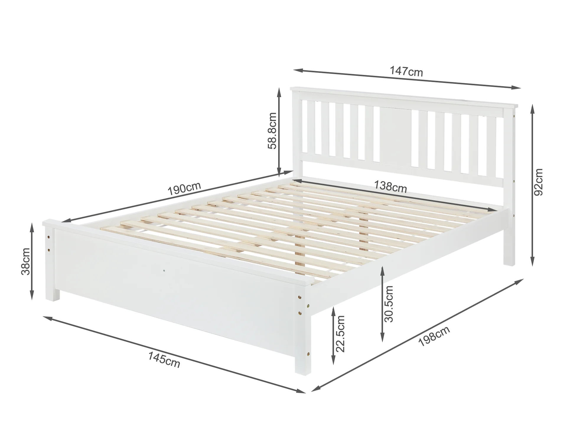 Castor Double Wooden Bed Frame - White - Image 8