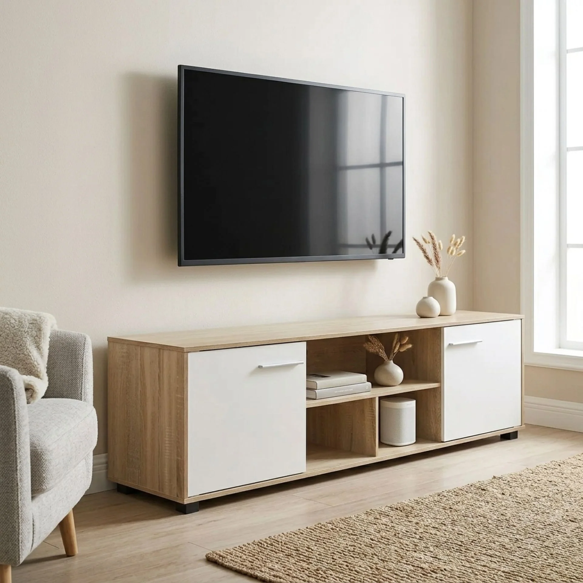 Cauto 1.8m Entertainment Unit - Oak + White - Image 3