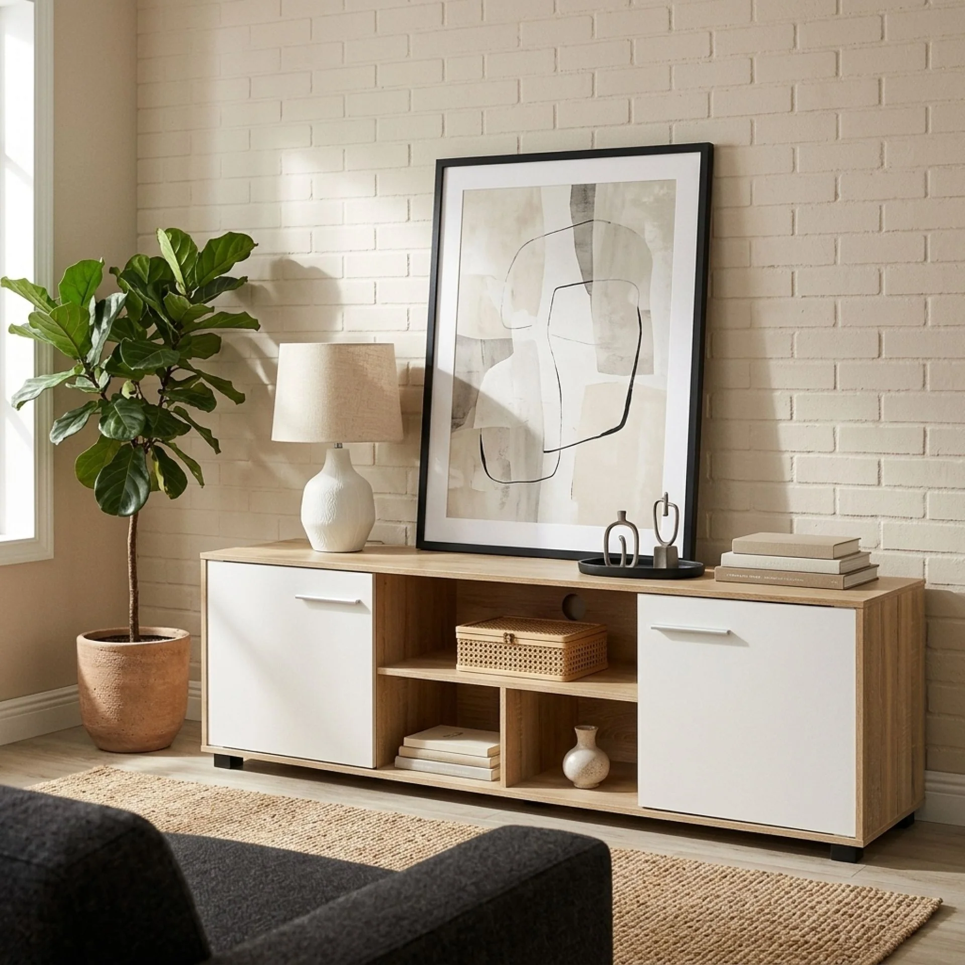 Cauto 1.8m Entertainment Unit - Oak + White - Image 4