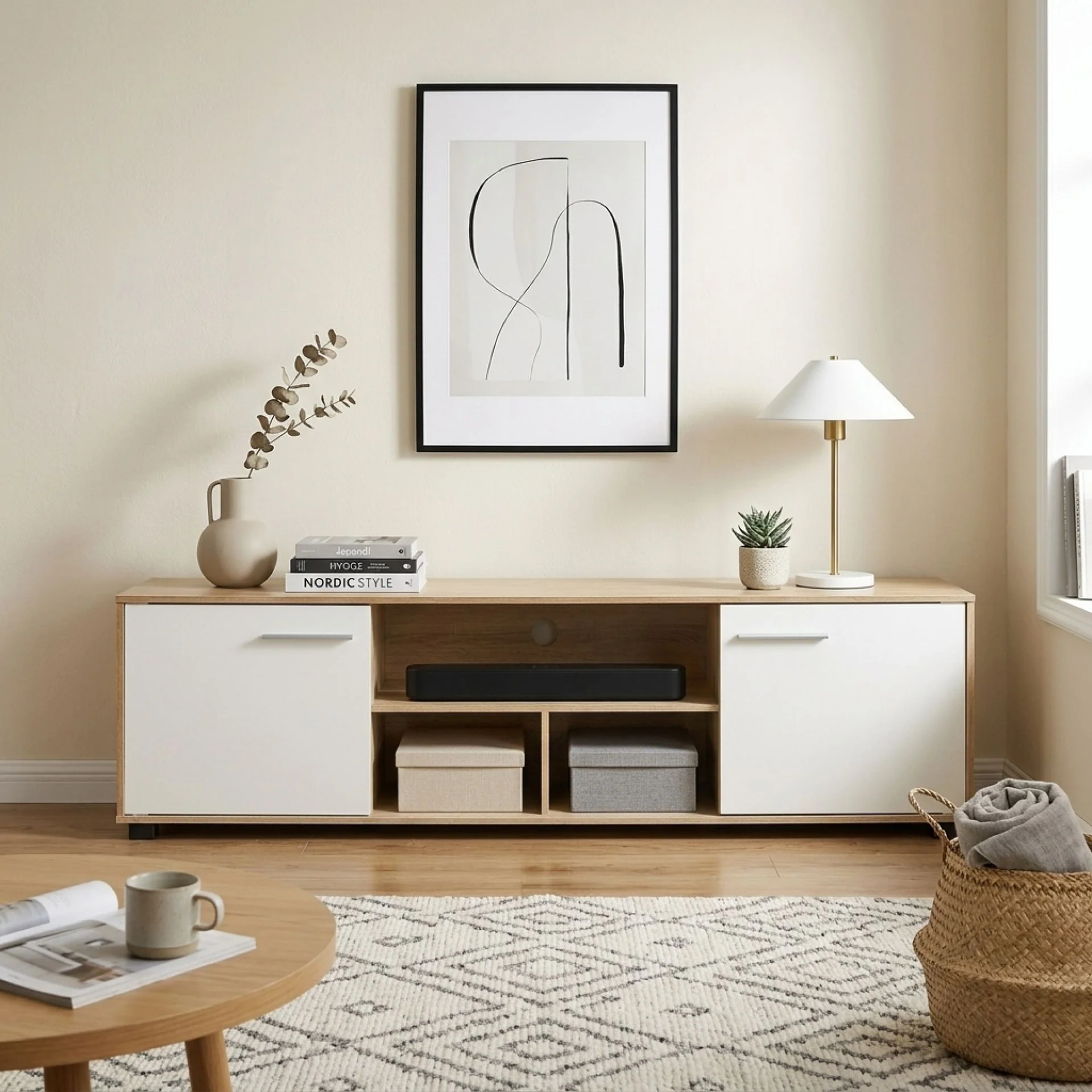 Cauto 1.8m Entertainment Unit - Oak + White - Image 5