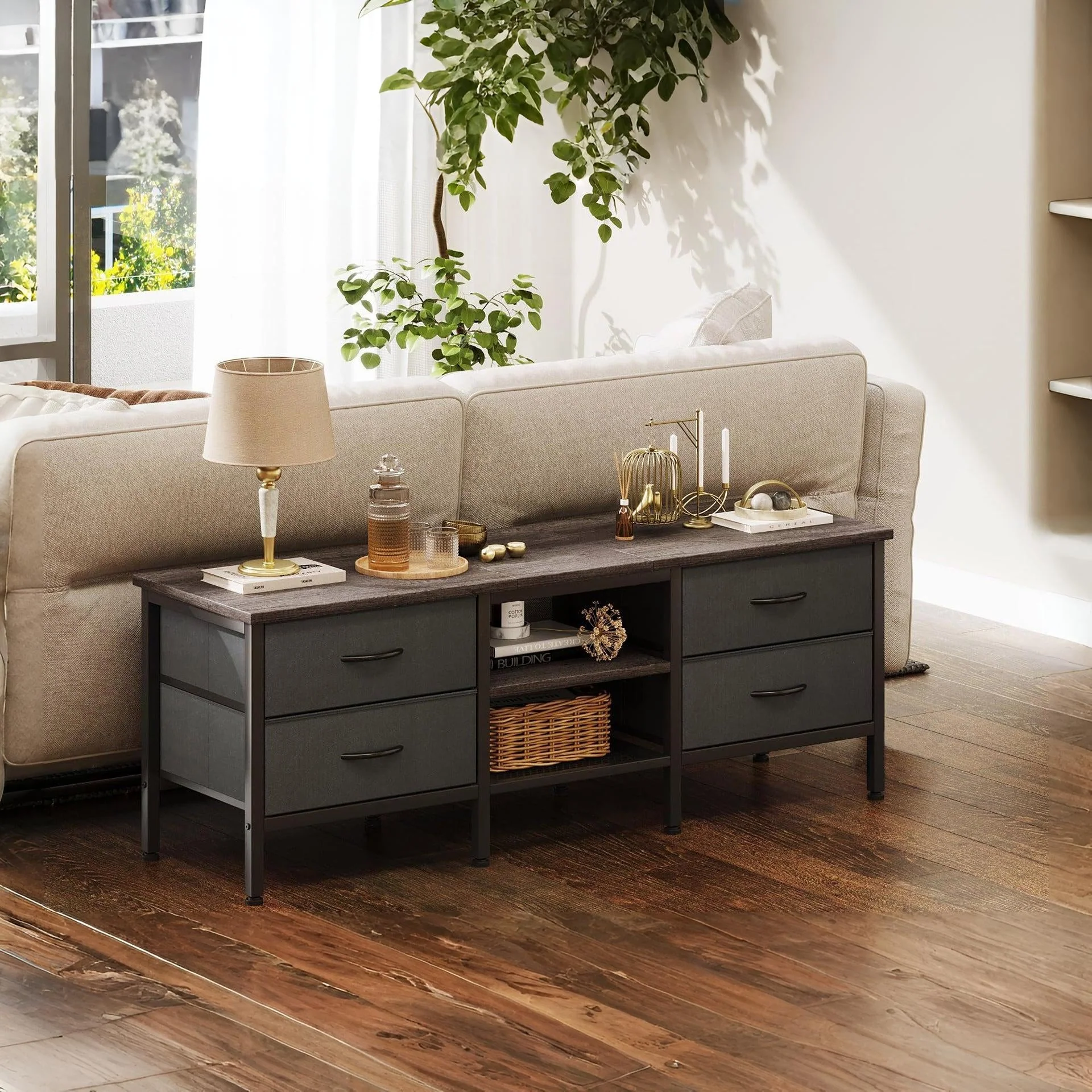 Cavalla 1.4m Entertainment Unit with Drawers - Grey Oak + Grey - Image 6