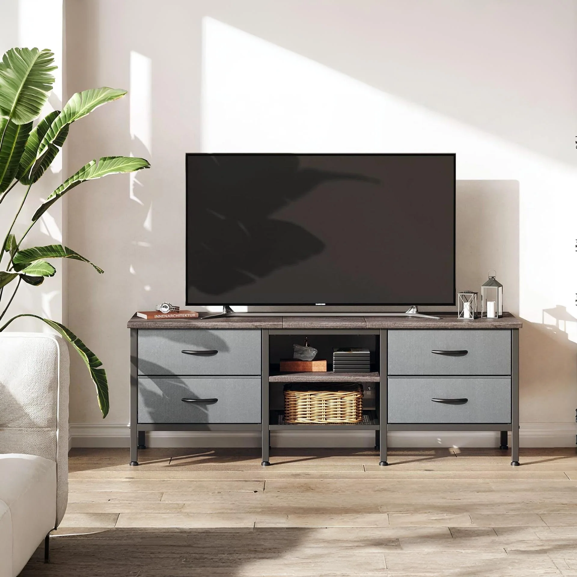 Cavalla 1.4m Entertainment Unit with Drawers - Grey Oak + Grey - Image 7