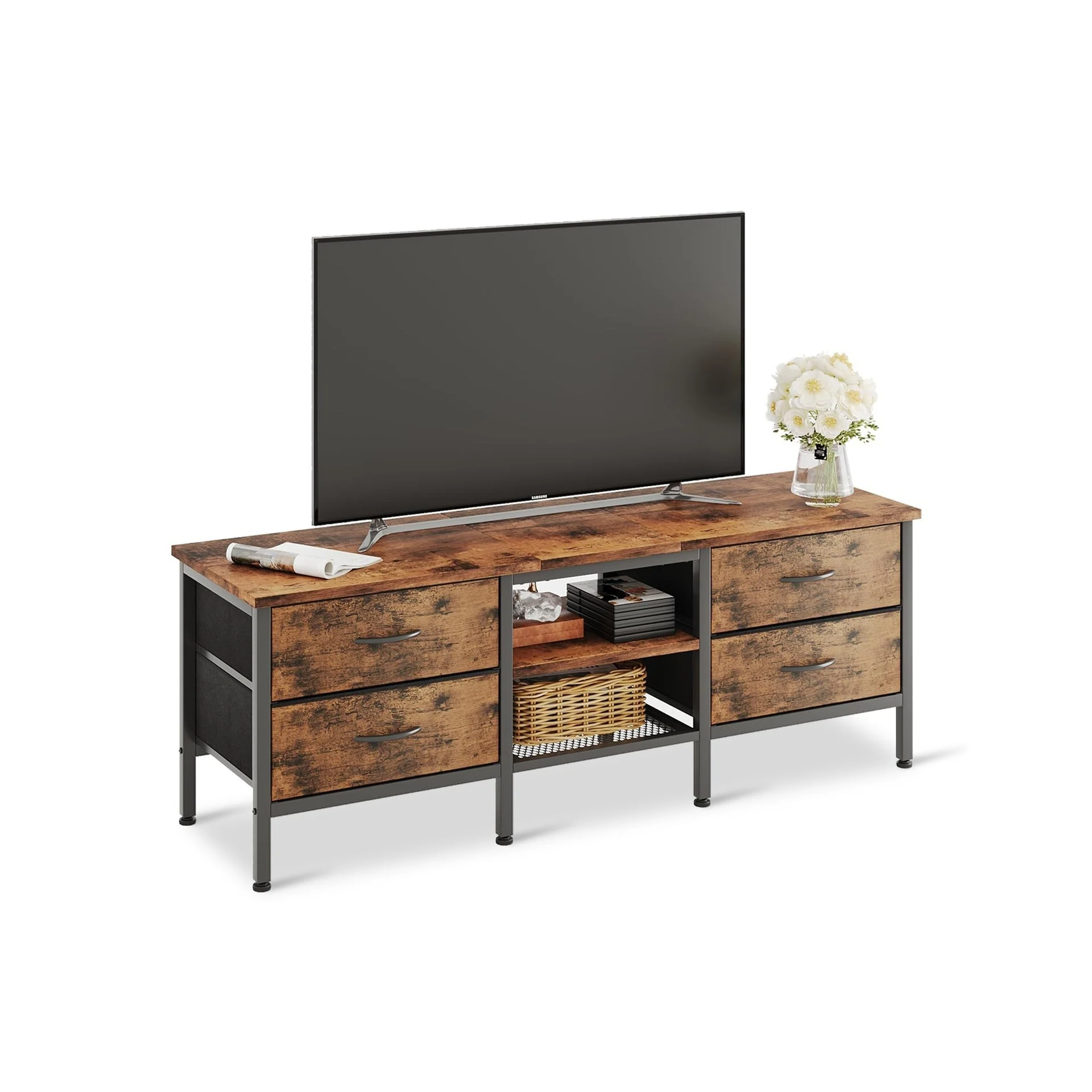 Cavalla 1.4m Entertainment Unit with Drawers - Rustic Brown - Image 10