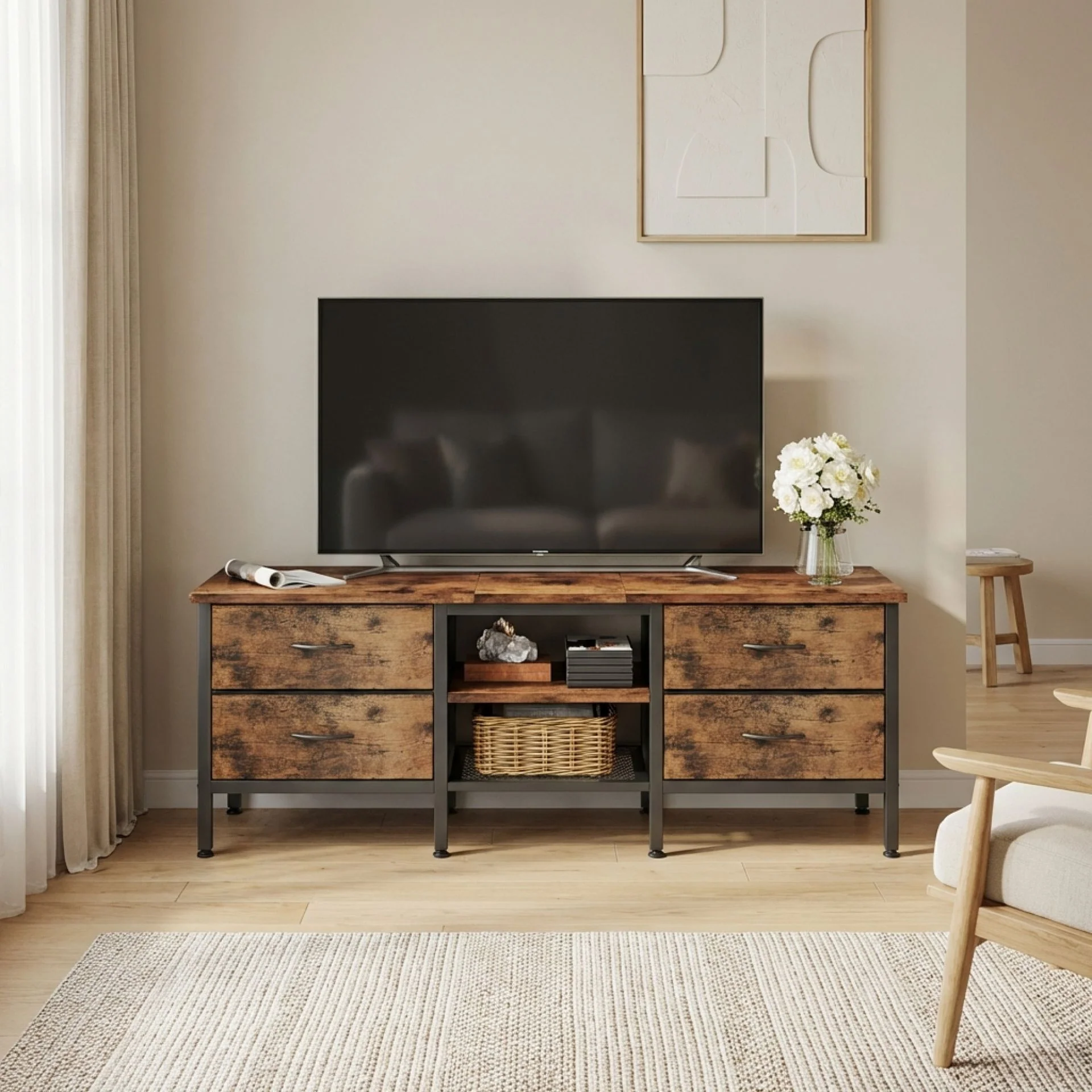 Cavalla 1.4m Entertainment Unit with Drawers - Rustic Brown - Image 5