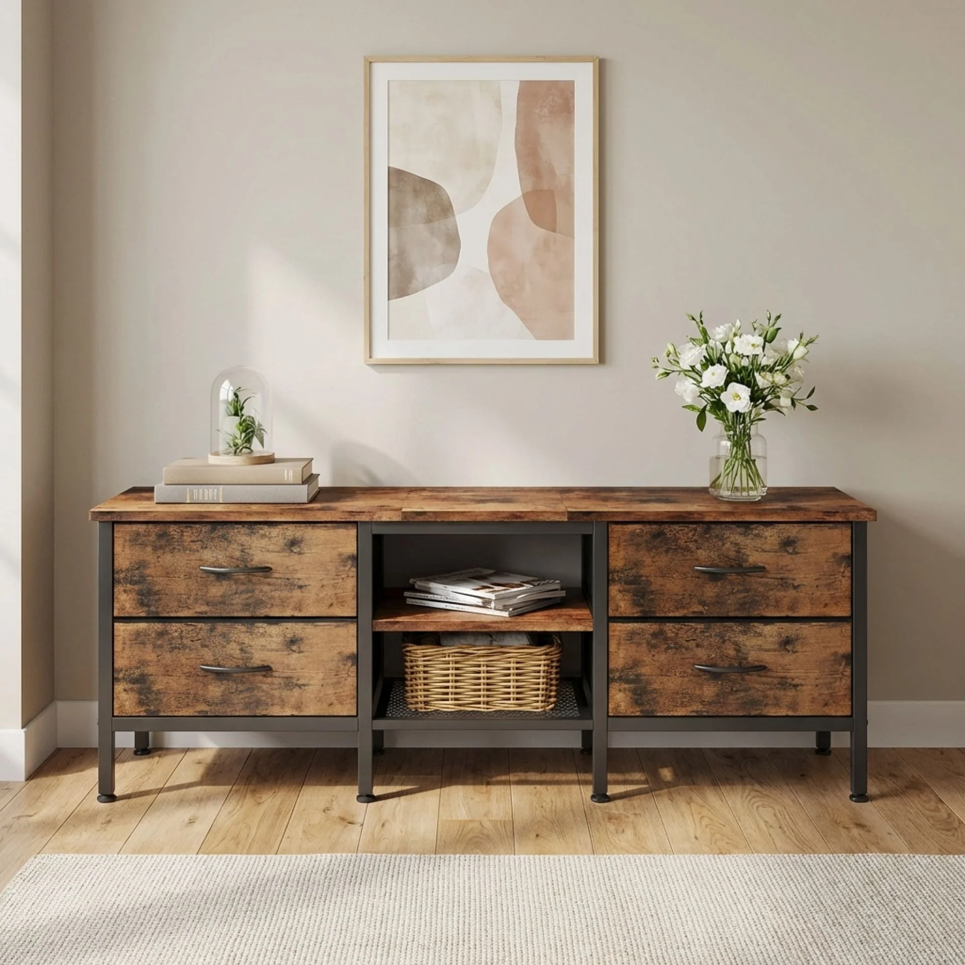 Cavalla 1.4m Entertainment Unit with Drawers - Rustic Brown - Image 6