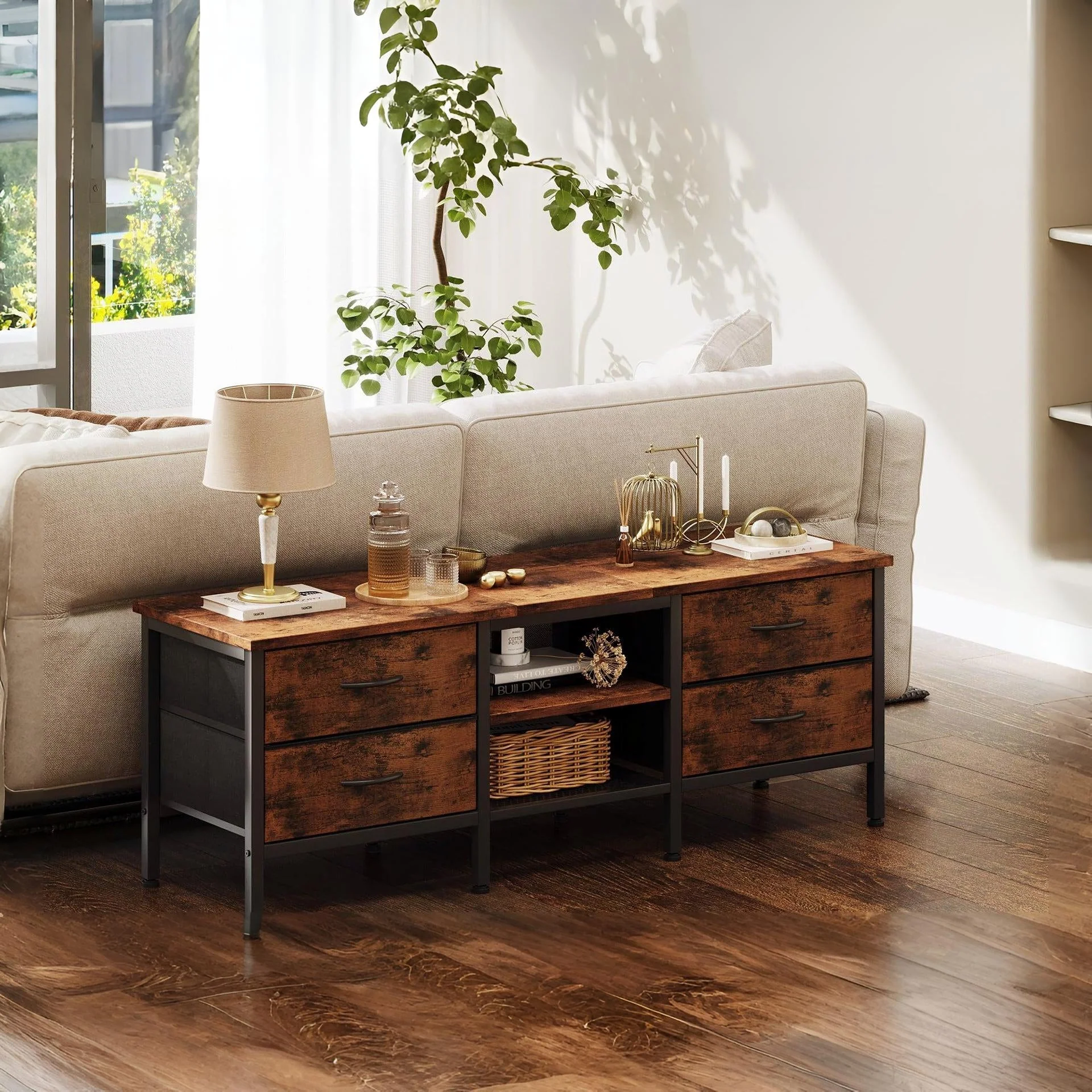 Cavalla 1.4m Entertainment Unit with Drawers - Rustic Brown - Image 7