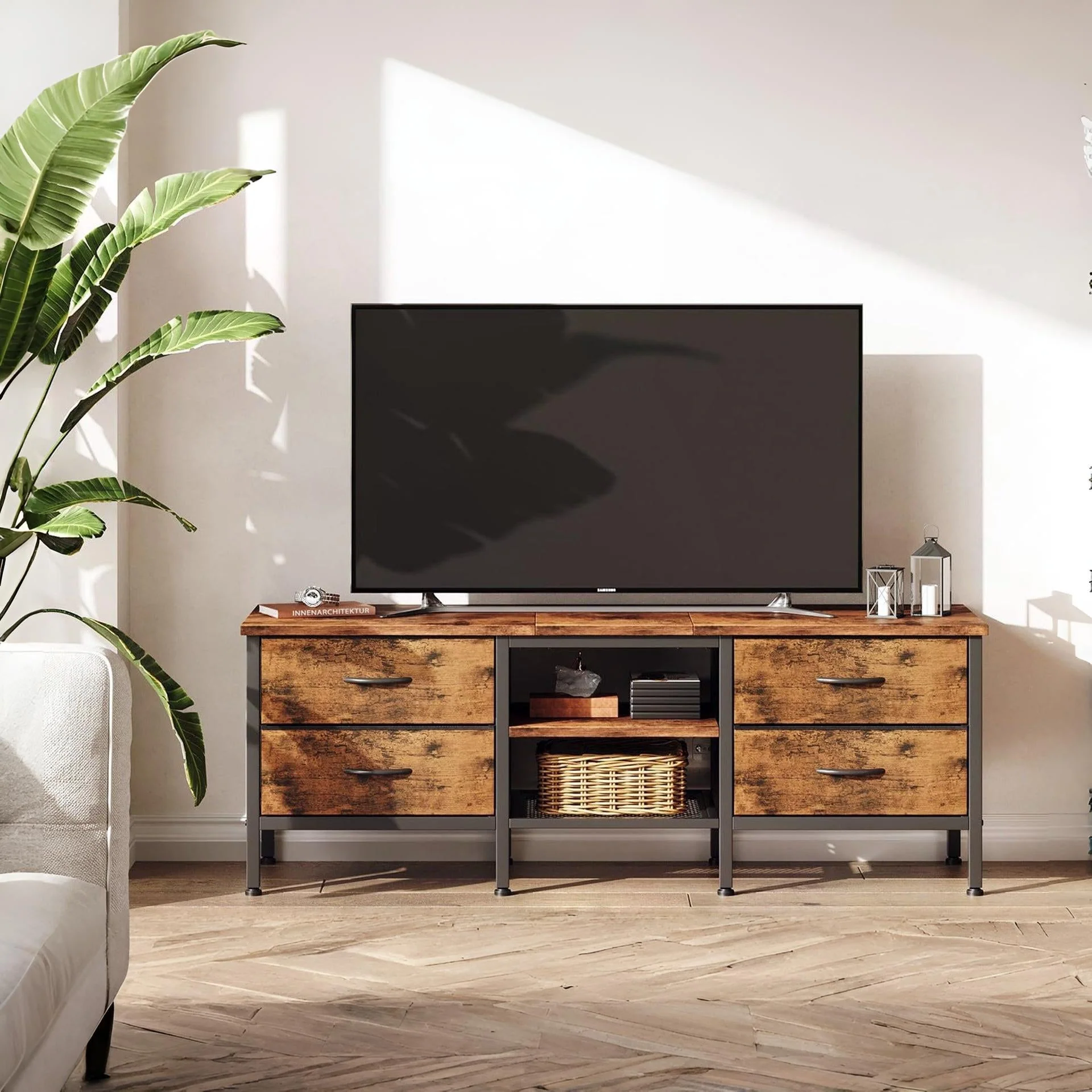 Cavalla 1.4m Entertainment Unit with Drawers - Rustic Brown - Image 8