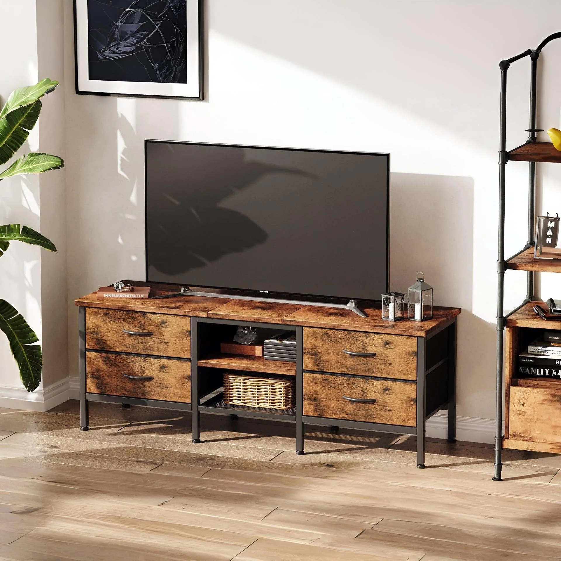 Cavalla 1.4m Entertainment Unit with Drawers - Rustic Brown - Image 9