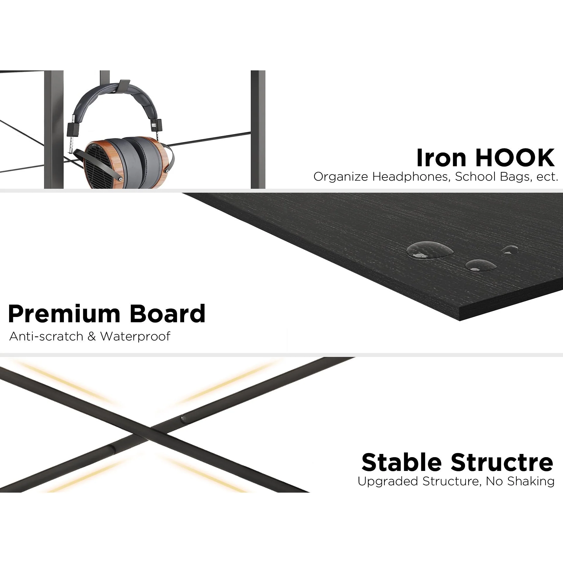 Cayden 100cm Computer Desk with Storage Bag - Black - Image 10