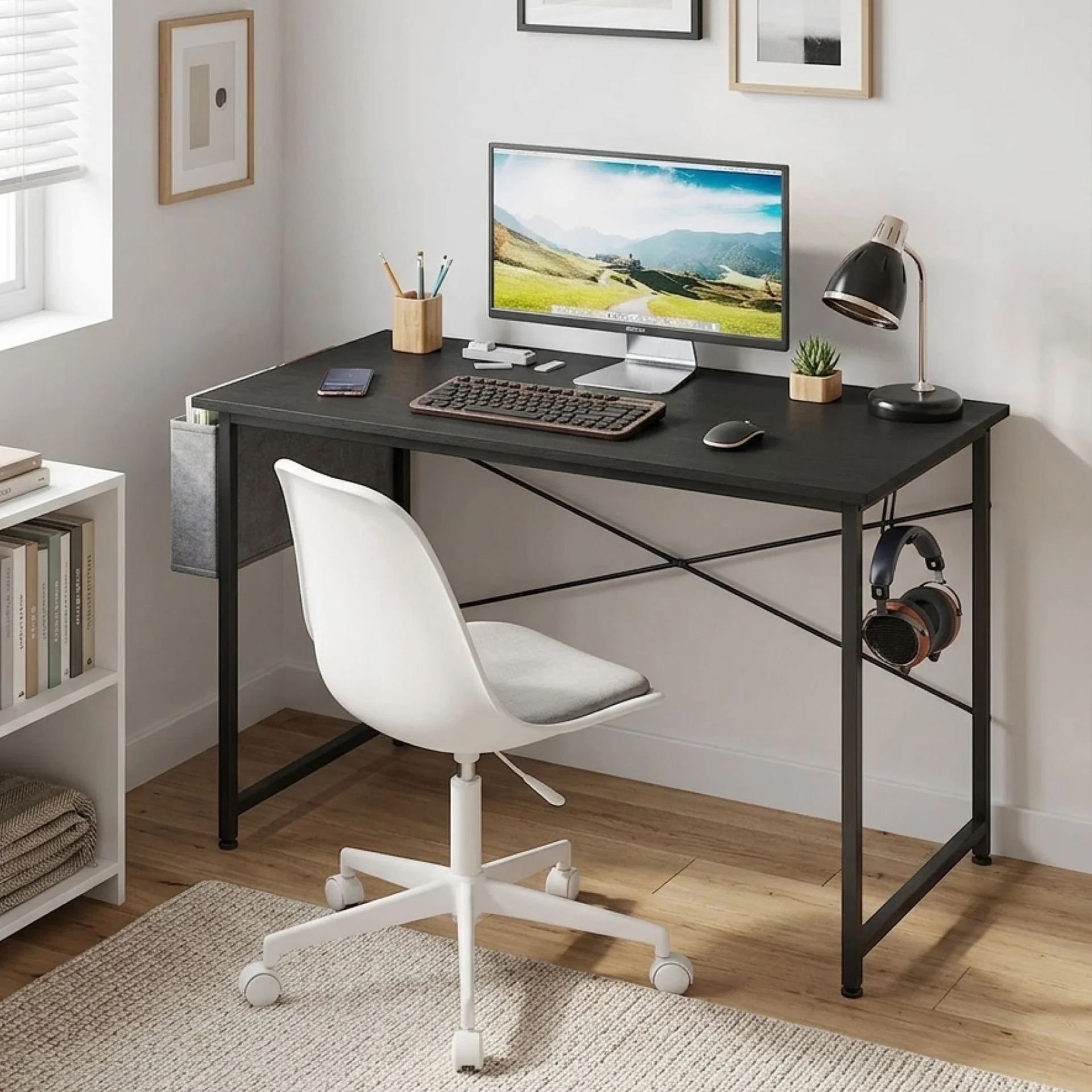 Cayden 100cm Computer Desk with Storage Bag - Black - Image 2