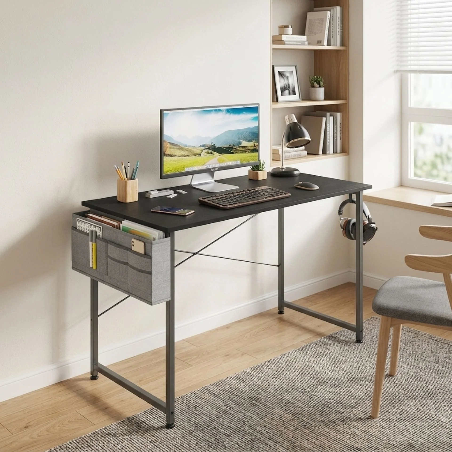 Cayden 100cm Computer Desk with Storage Bag - Black - Image 4