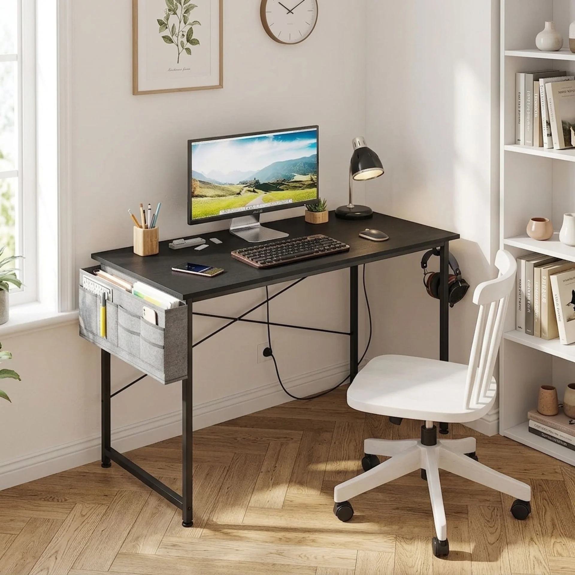 Cayden 100cm Computer Desk with Storage Bag - Black - Image 5