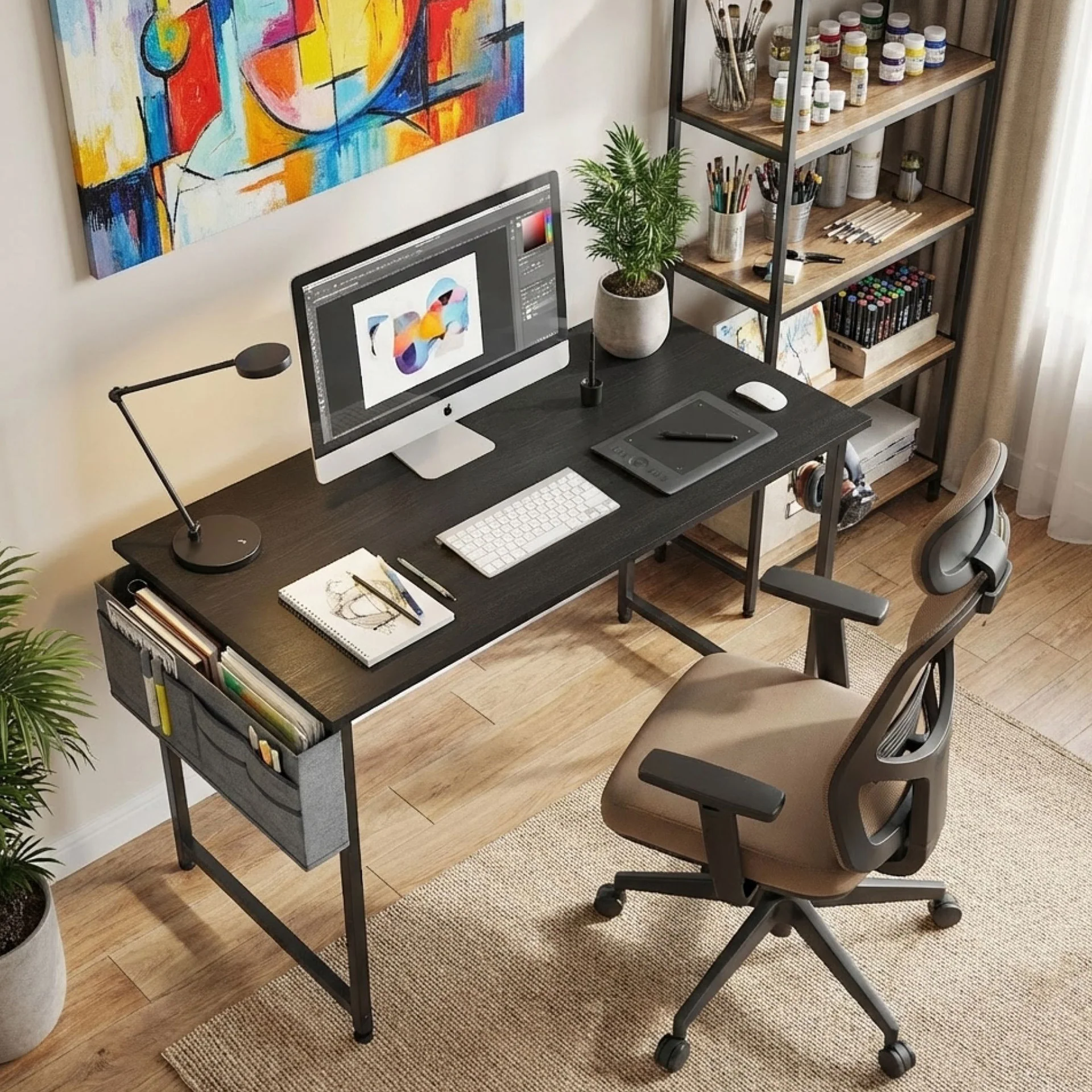 Cayden 100cm Computer Desk with Storage Bag - Black - Image 6