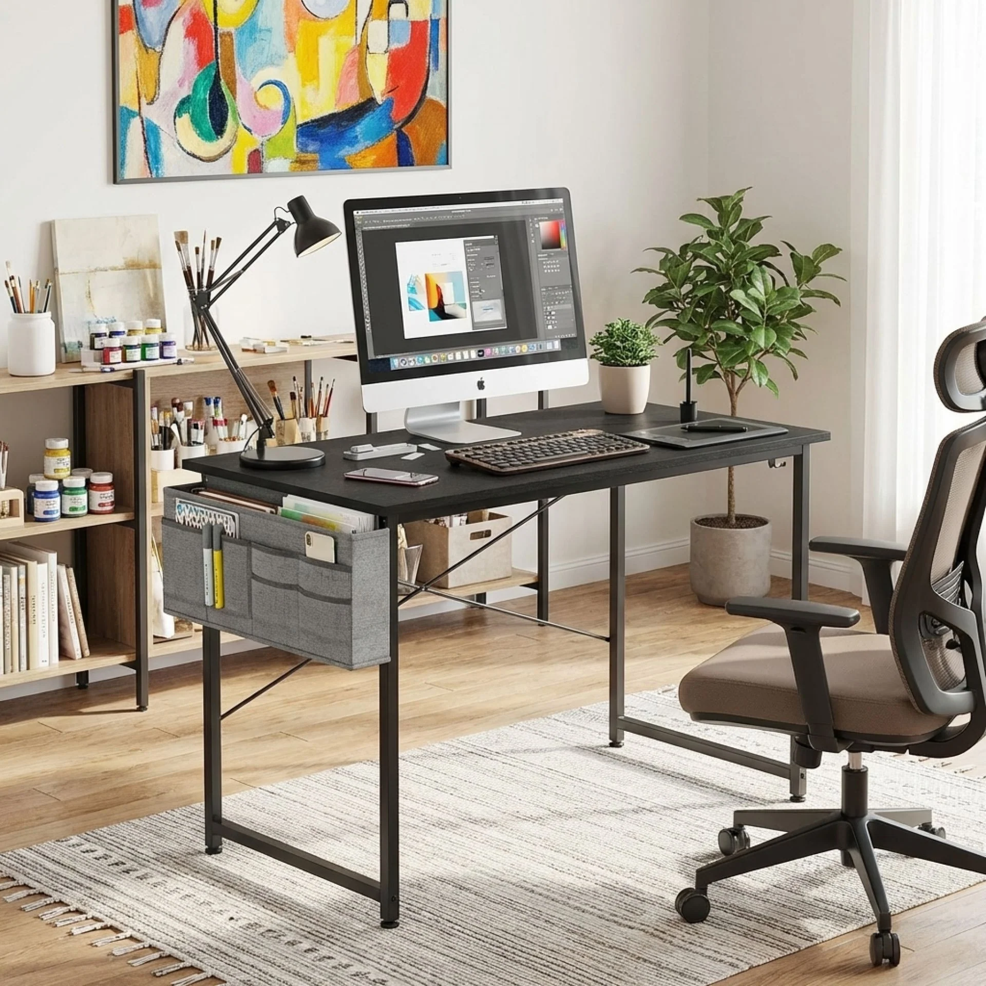 Cayden 100cm Computer Desk with Storage Bag - Black - Image 7