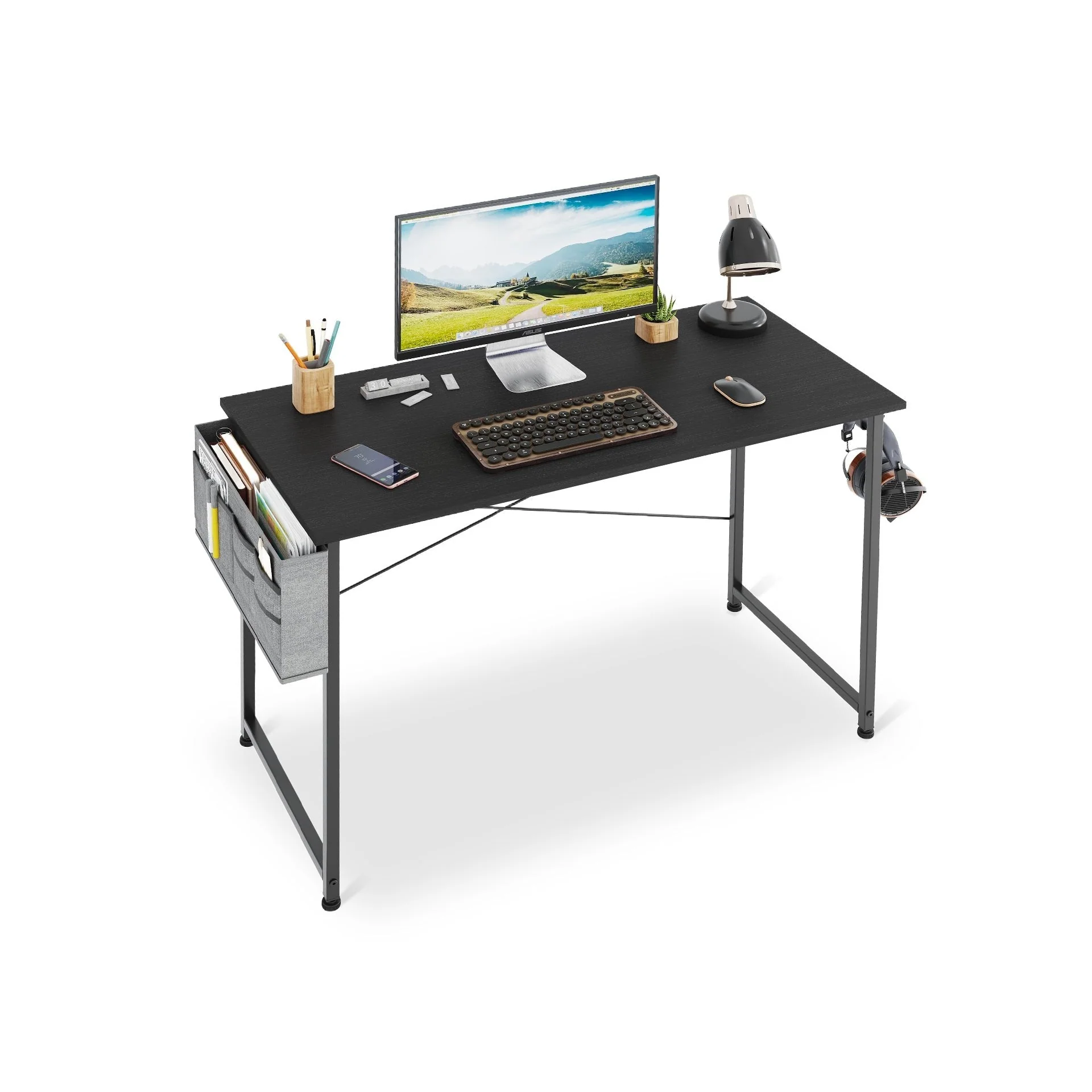 Cayden 100cm Computer Desk with Storage Bag - Black - Image 8