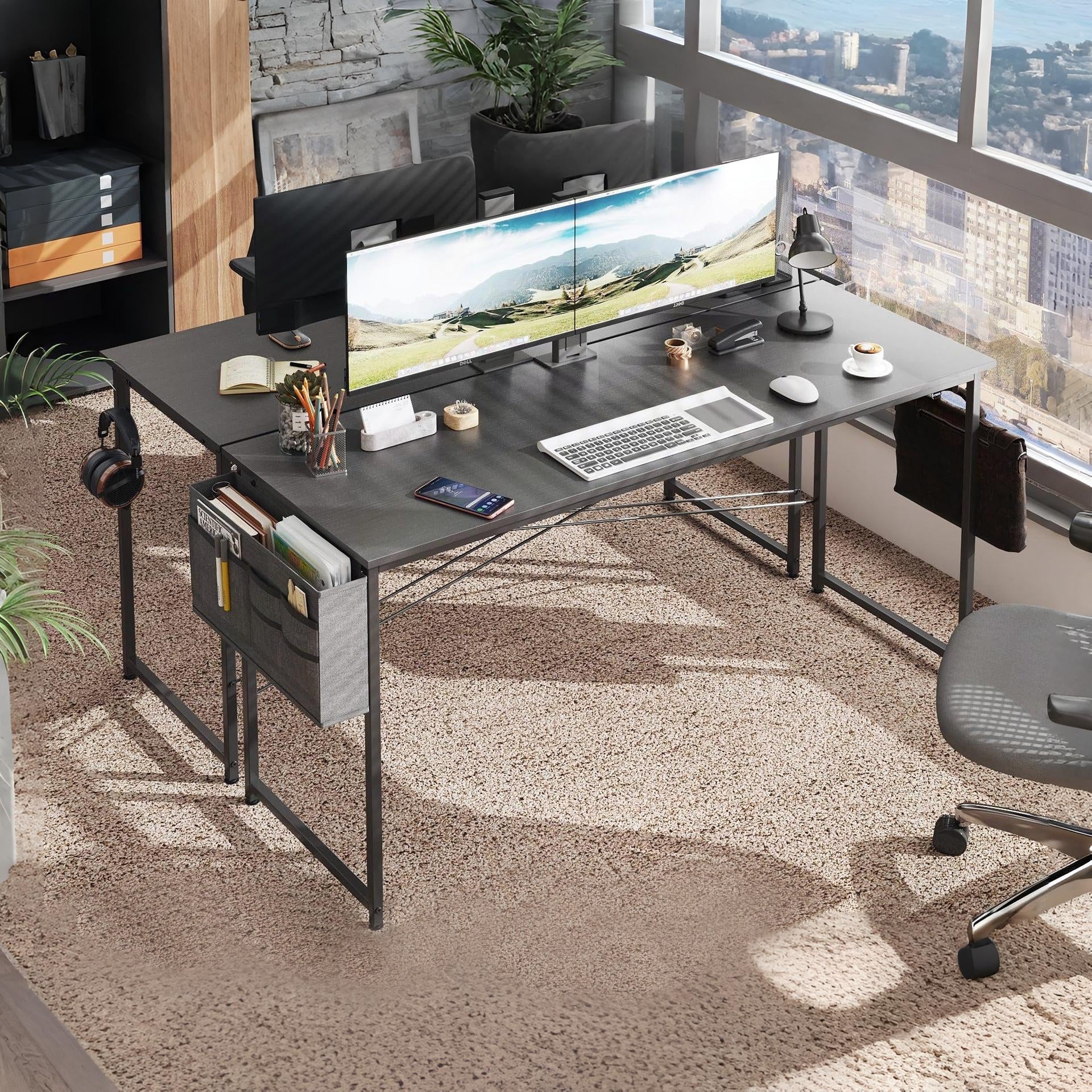 Cayden 140cm Computer Desk with Storage Bag - Black - Image 3