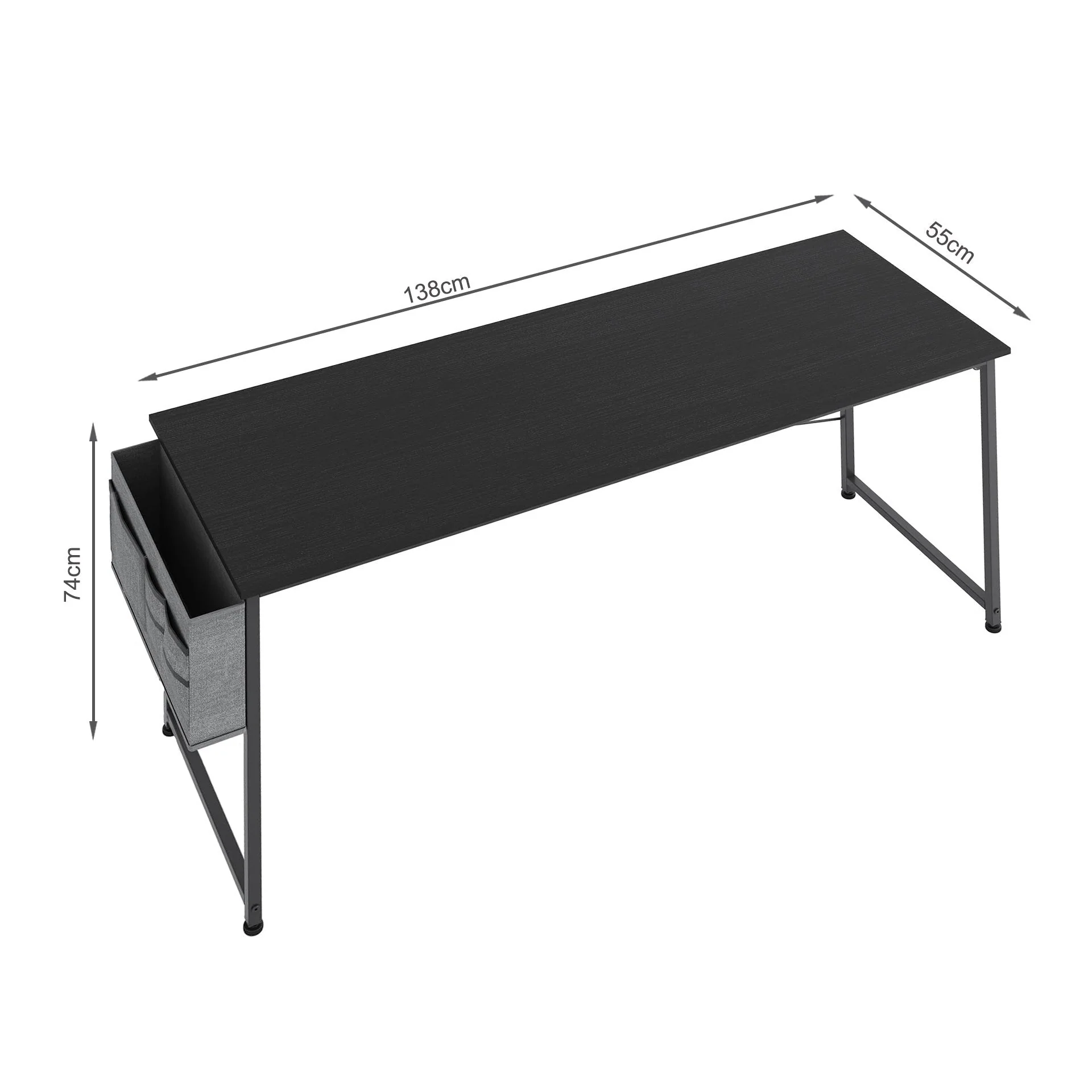 Cayden 140cm Computer Desk with Storage Bag - Black - Image 7