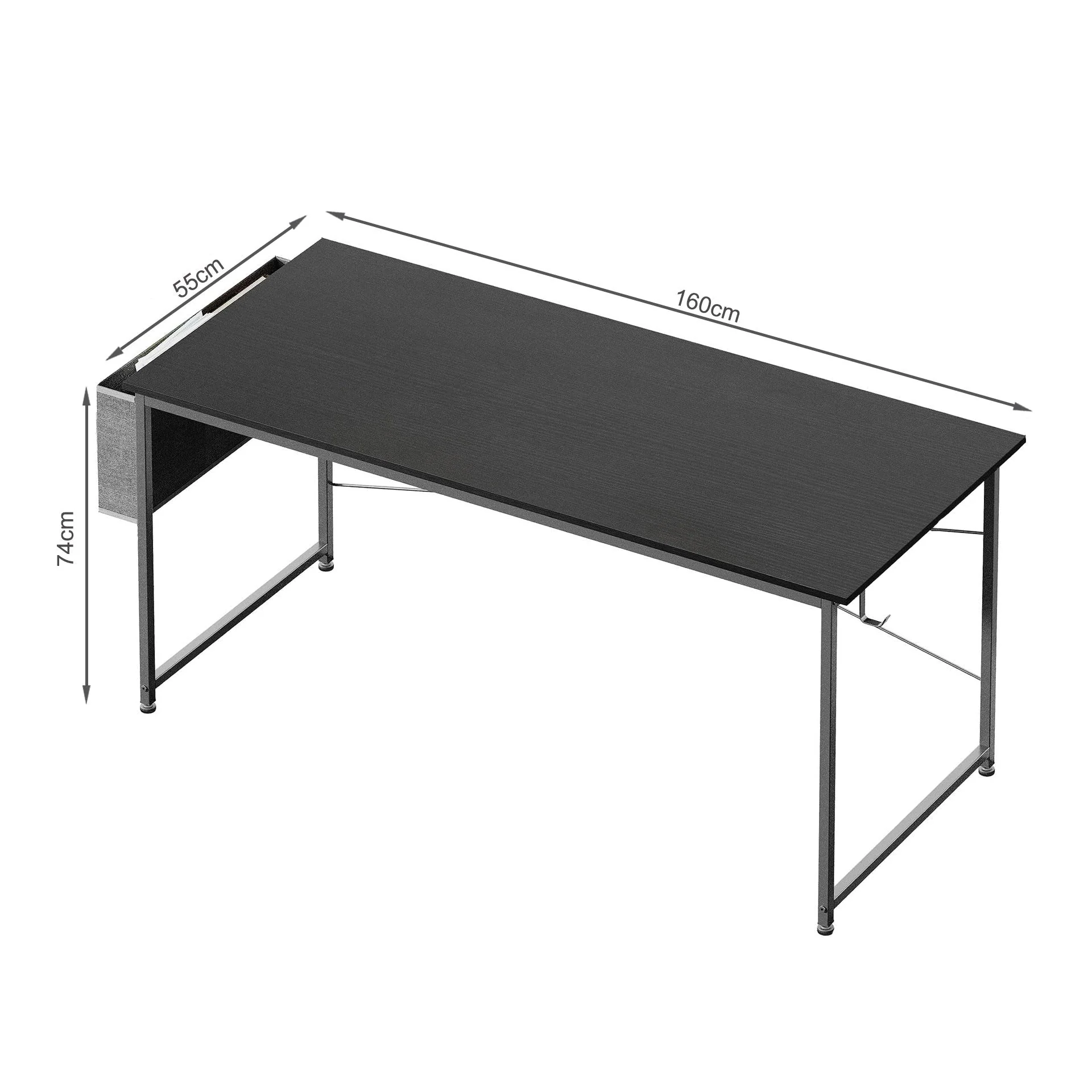 Cayden 160cm Computer Desk with Storage Bag - Black - Image 7
