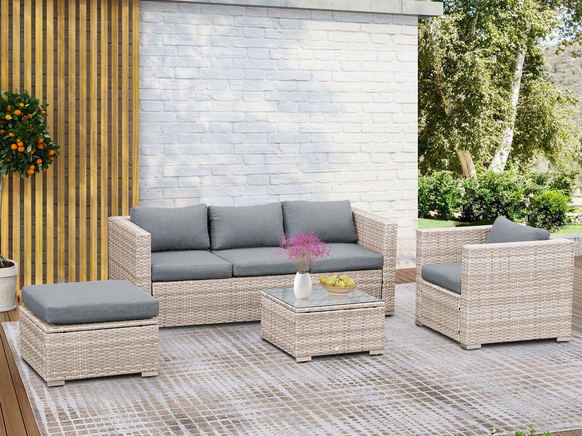 Cebu 4 Piece Rattan Outdoor Sofa Set - Beige - Image 2
