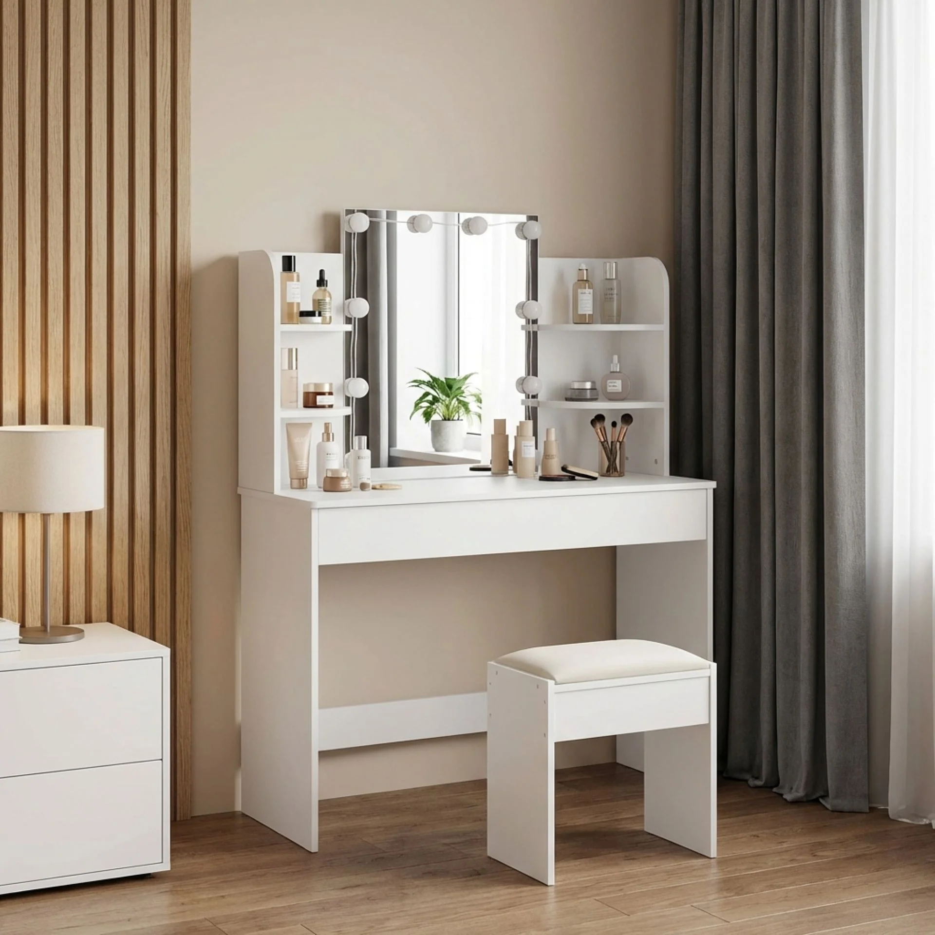 Celosia 2 Piece Dressing Table with Mirror & Stool Set - White - Image 3