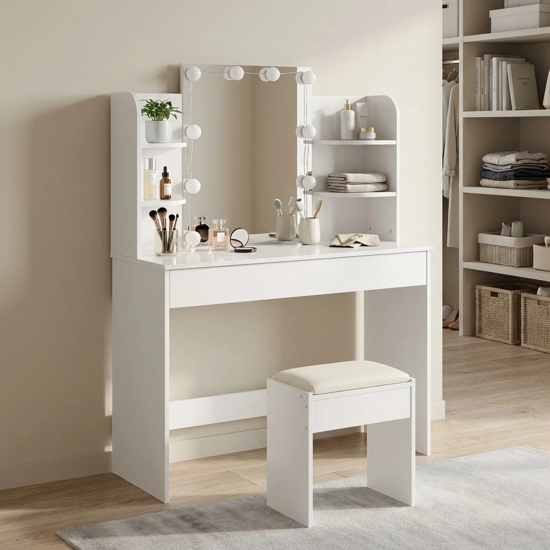 Celosia 2 Piece Dressing Table with Mirror & Stool Set - White - Image 5