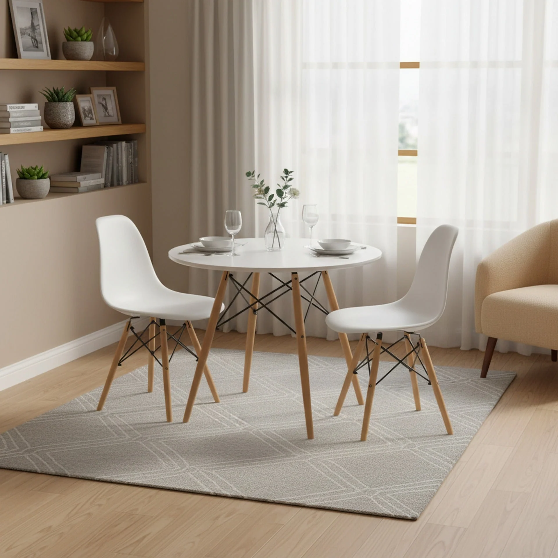 CENA 3 Piece Round Dining Set - White